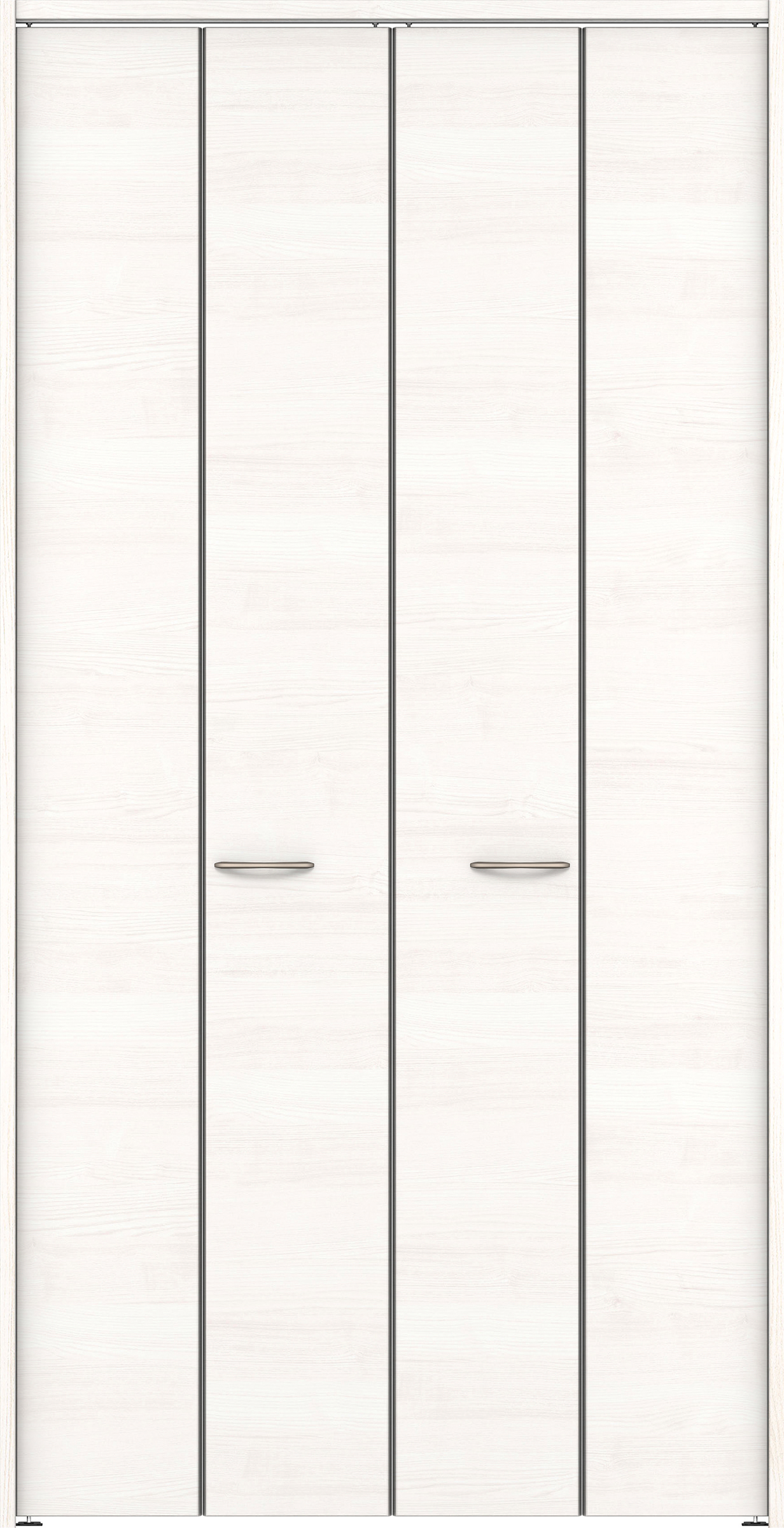 クローク収納　イエリア　折戸ユニット　フラット横木目タイプ　ウッド扉　下レールレス三方枠（固定枠）　セット　１１９０幅（４．５尺間口）　２３２０高　〈ネオホワイト柄〉　ハンドル角型〈ブラック色〉