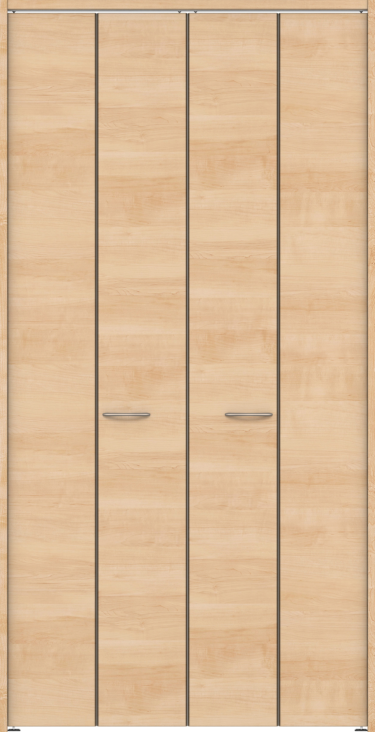 クローク収納　イエリア　折戸ユニット　フラット横木目　ウッド扉　下レールレス三方枠（固定枠）　セット　１１９０幅（４．５尺間口）　２３２０高　〈ミルベージュ柄〉　ハンドルラウンド型〈Ｔシルバー色〉