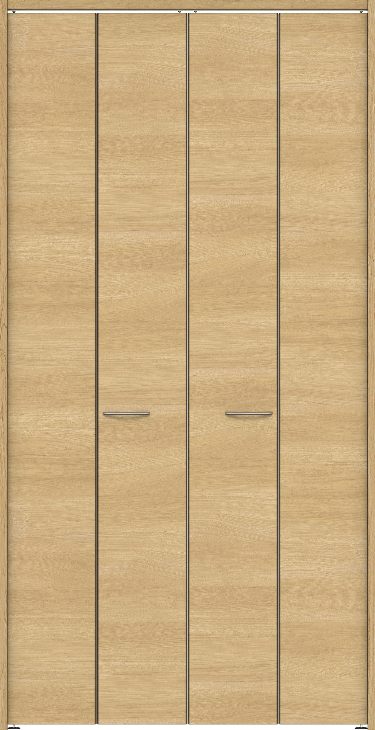 クローク収納　イエリア　折戸ユニット　フラット横木目　ウッド扉　下レールレス三方枠（固定枠）　セット　１１９０幅（４．５尺間口）　２３２０高　〈ライトオーカー柄〉　ハンドルラウンド型〈Ｔシルバー色〉