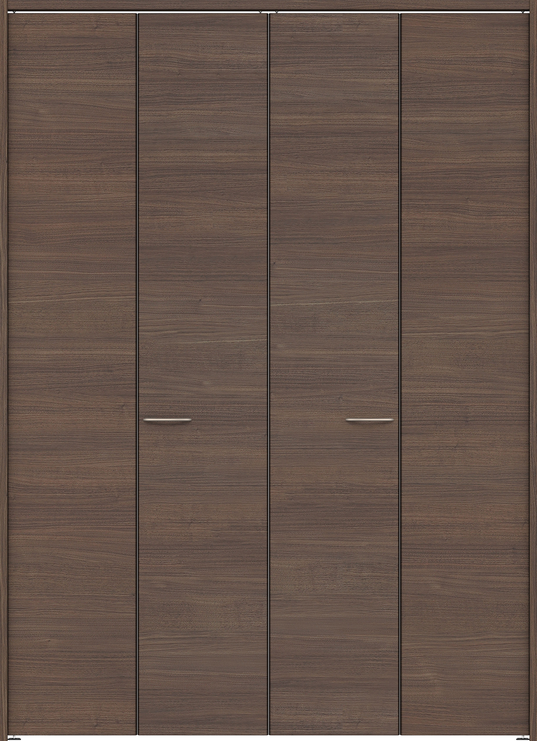 クローク収納　イエリア　折戸ユニット　フラット横木目タイプ　ウッド扉　下レールレス三方枠（固定枠）　セット　１６４４幅（６尺小間口）　２３２０高　〈ダルブラウン柄〉　ハンドルラウンド型〈Ｔシルバー色〉