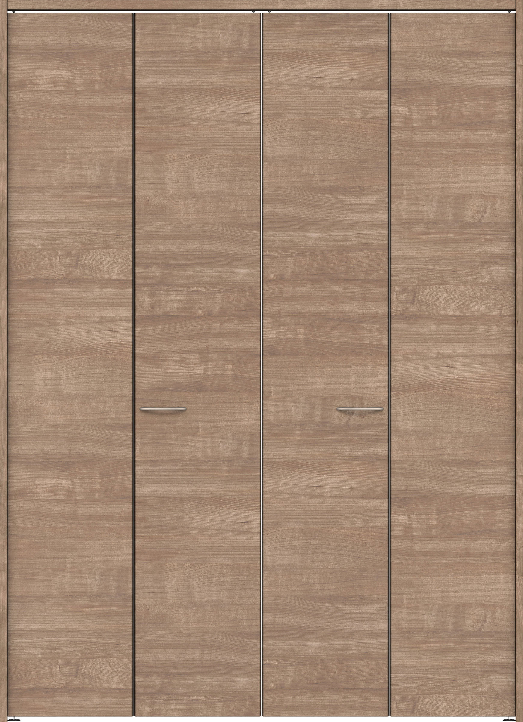 クローク収納　イエリア　折戸ユニット　フラット横木目タイプ　ウッド扉　下レールレス三方枠（固定枠）　セット　１６４４幅（６尺小間口）　２３２０高　〈トープグレー柄〉　ハンドルラウンド型〈ブラック色〉