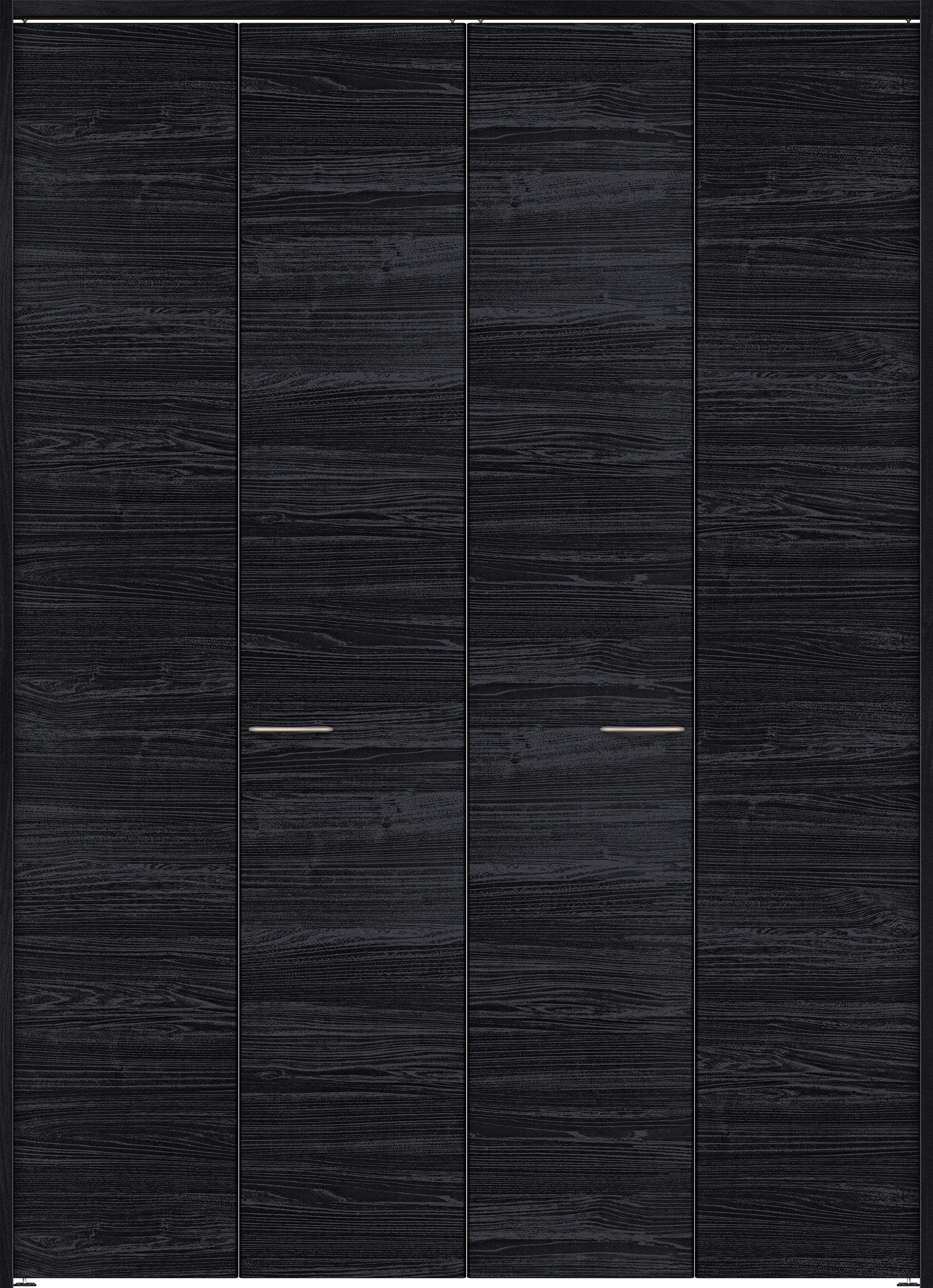 クローク収納　イエリア　折戸ユニット　フラット横木目タイプ　ウッド扉　下レールレス三方枠（固定枠）　セット　１６８０幅（６尺間口）　２３２０高　〈モスブラック柄〉　ハンドルラウンド型〈Ｔシルバー色〉