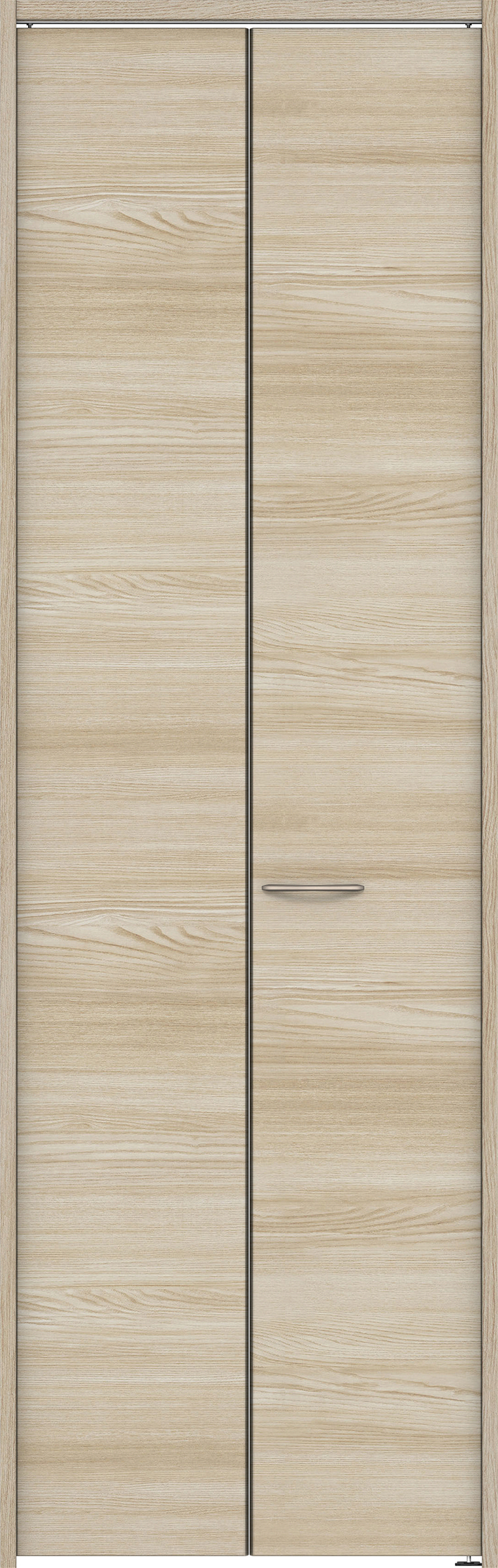 クローク収納　イエリア　折戸ユニット　フラット横木目タイプ　ウッド扉　下レールレス三方枠（固定枠）　セット　７３５幅（３尺間口）　２３２０高　〈ソフトグレージュ柄〉　ハンドルラウンド型〈Ｔシルバー色〉