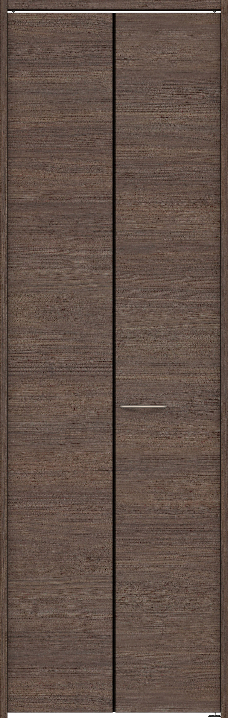 クローク収納　イエリア　折戸ユニット　フラット横木目タイプ　ウッド扉　下レールレス三方枠（固定枠）　セット　７３５幅（３尺間口）　２３２０高　〈ダルブラウン柄〉　ハンドル角型〈ブラック色〉