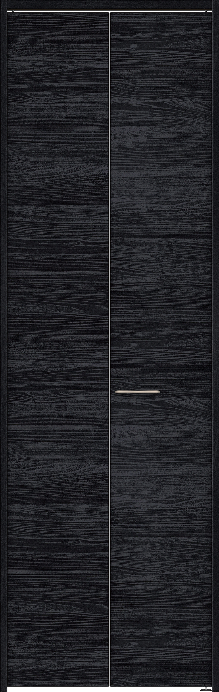 クローク収納　イエリア　折戸ユニット　フラット横木目タイプ　ウッド扉　下レールレス三方枠（固定枠）　セット　７３５幅（３尺間口）　２３２０高　〈モスブラック柄〉　ハンドルラウンド型〈Ｔシルバー色〉