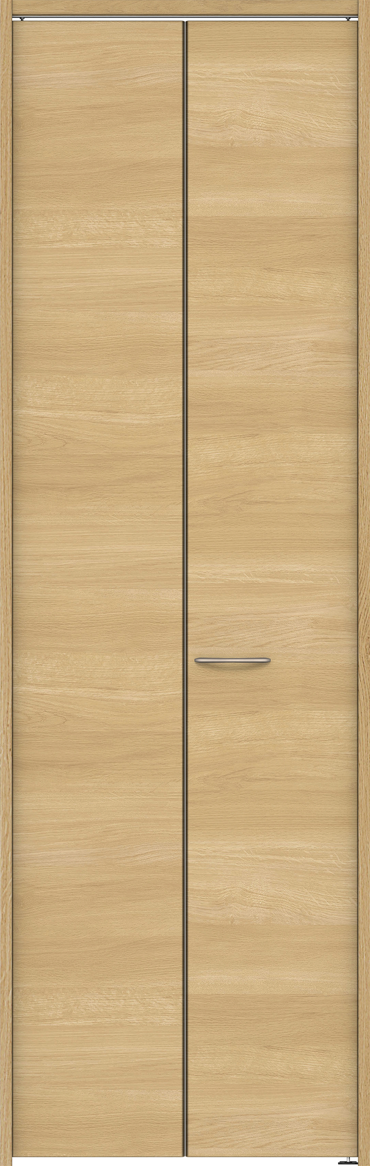 クローク収納　イエリア　折戸ユニット　フラット横木目タイプ　ウッド扉　下レールレス三方枠（固定枠）　セット　７３５幅（３尺間口）　２３２０高　〈ライトオーカー柄〉　ハンドル角型〈Ｔシルバー色〉