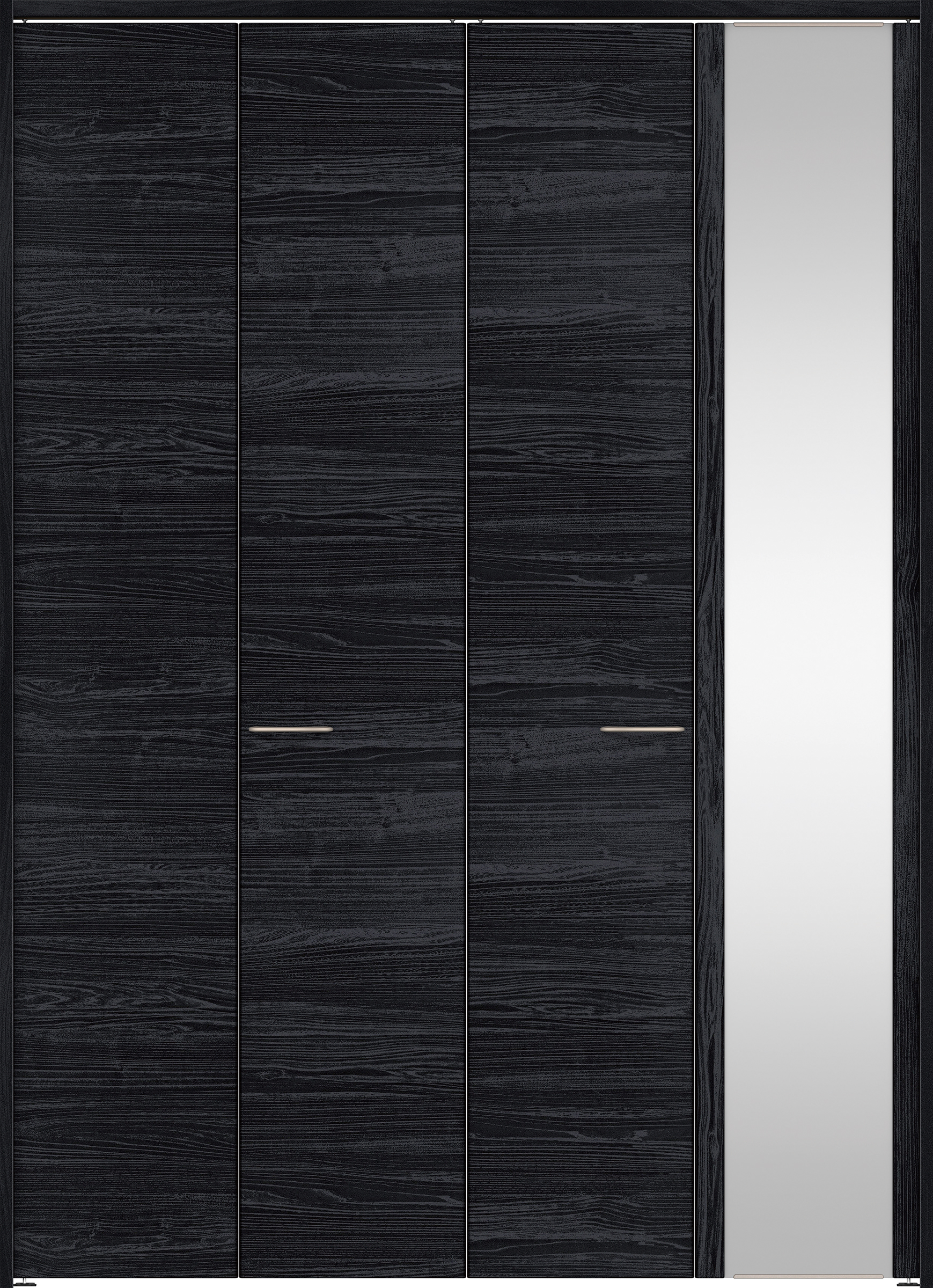 クローク収納　イエリア　折戸ユニット　フラット横木目タイプ　ミラー扉　下レールレス三方枠（固定枠）　セット　１６８０幅（６尺間口）　２３２０高　〈モスブラック柄〉　ハンドルラウンド型〈Ｔシルバー色〉