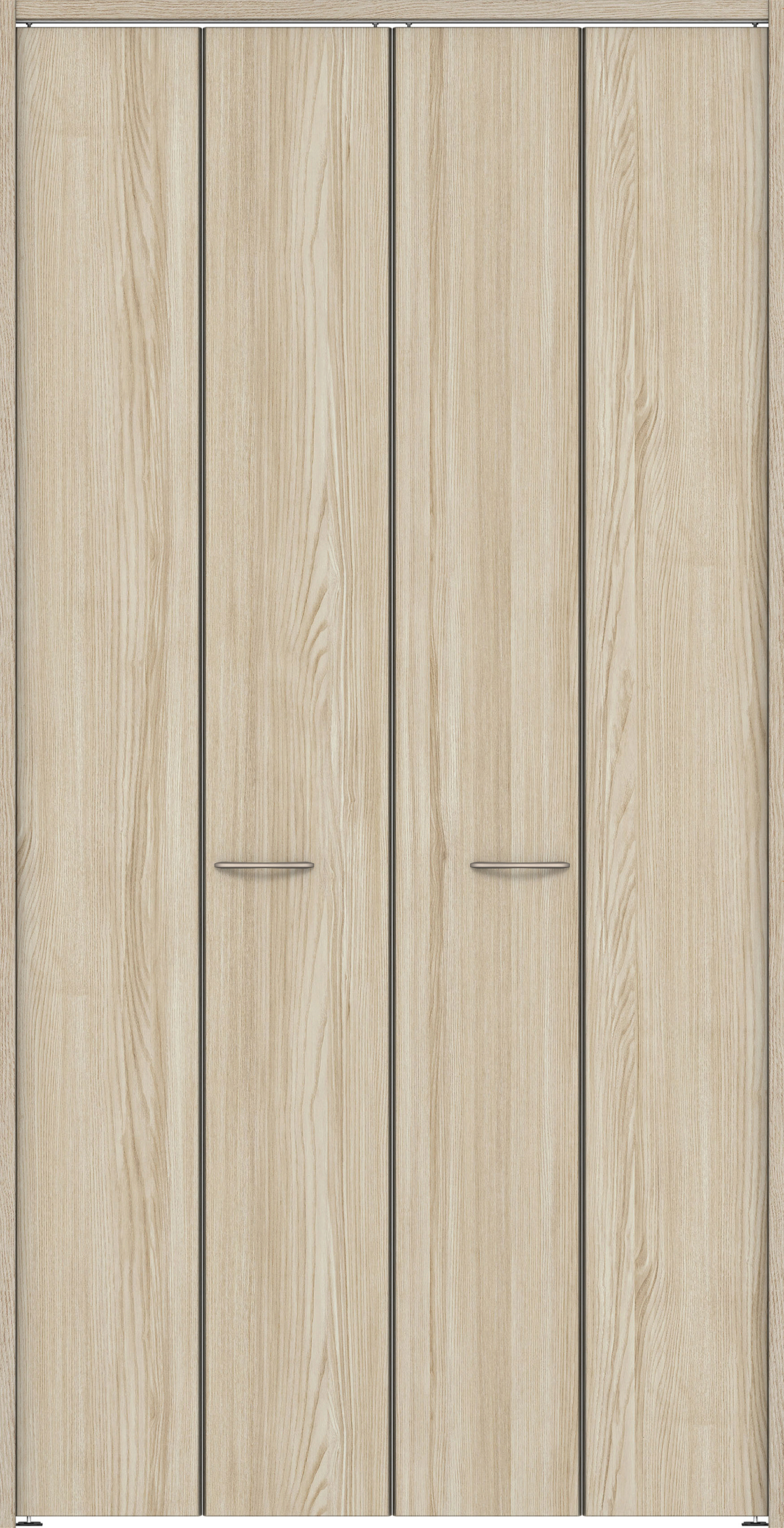 クローク収納　イエリア　折戸ユニット　フラット縦木目　ウッド扉　下レールレス三方枠（固定枠）　セット　１１９０幅（４．５尺間口）　２３２０高　〈ソフトグレージュ柄〉　ハンドルラウンド型〈Ｔシルバー色〉