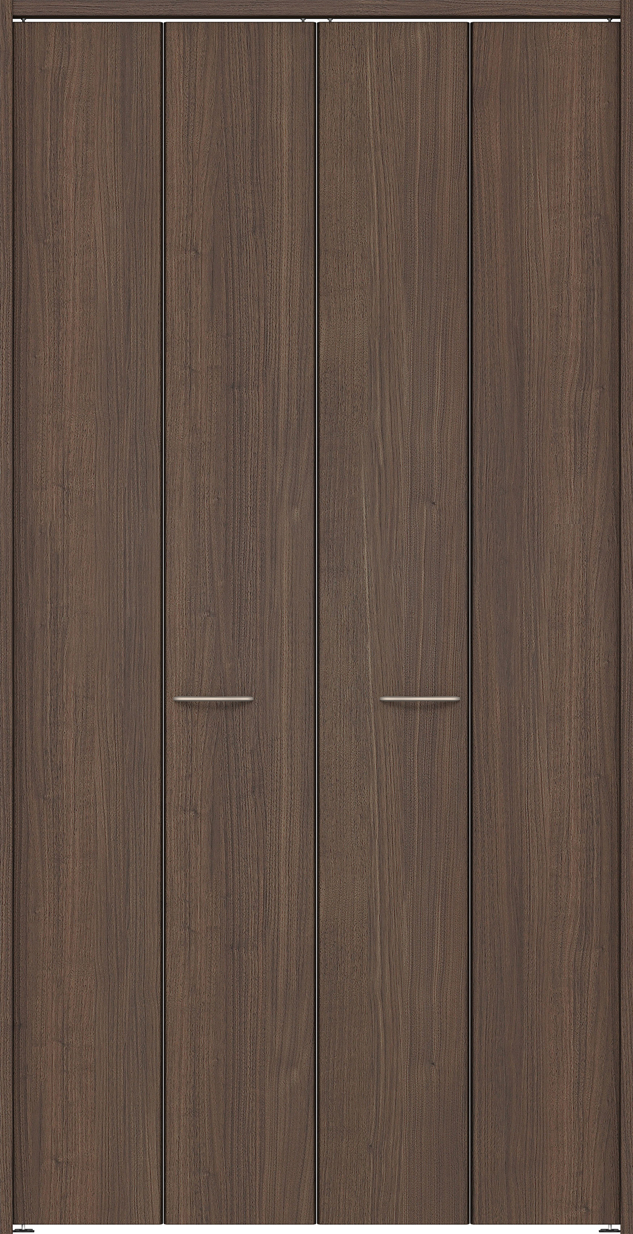 クローク収納　イエリア　折戸ユニット　フラット縦木目タイプ　ウッド扉　下レールレス三方枠（固定枠）　セット　１１９０幅（４．５尺間口）　２３２０高　〈ダルブラウン柄〉　ハンドルラウンド型〈ブラック色〉