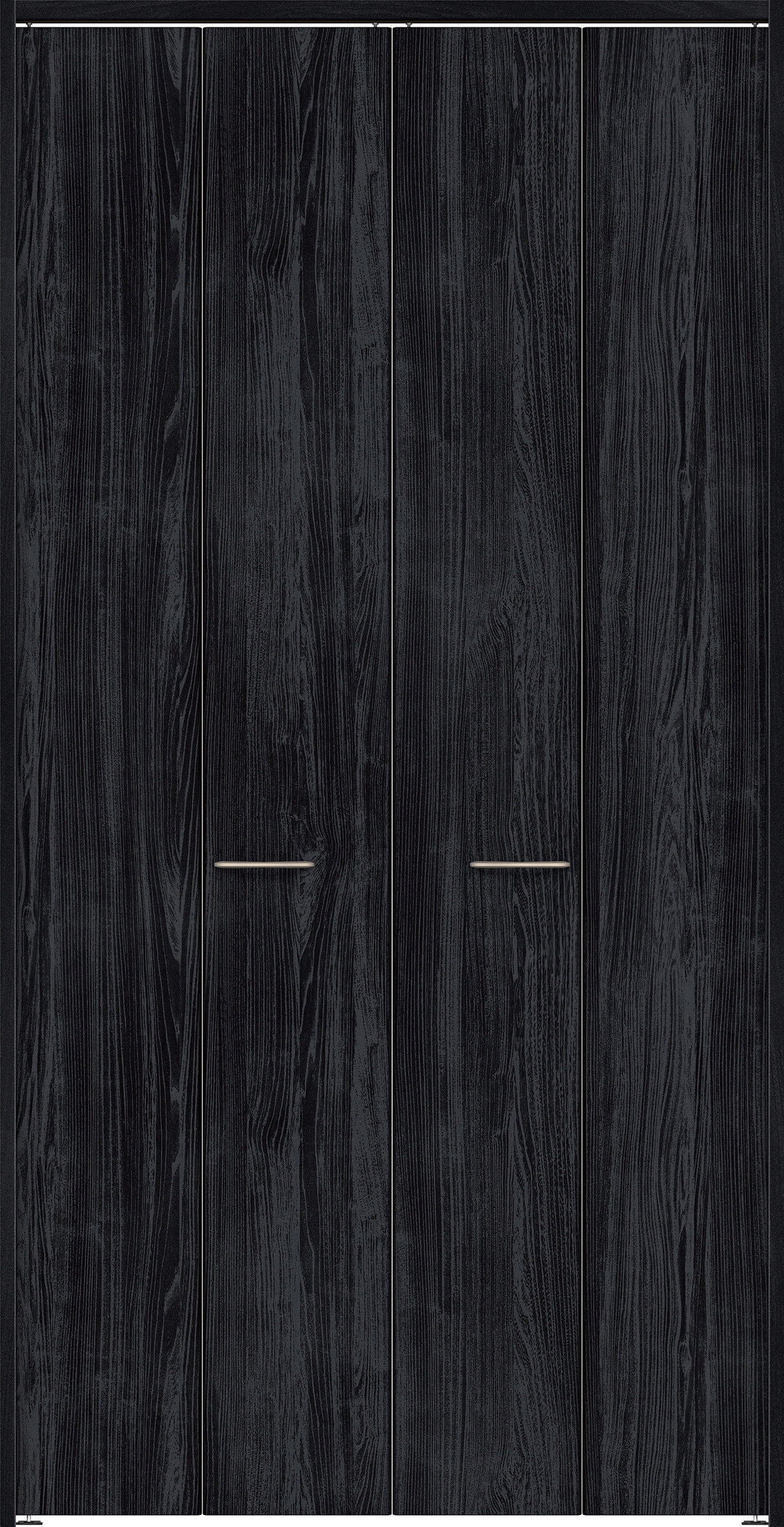 クローク収納　イエリア　折戸ユニット　フラット縦木目　ウッド扉　下レールレス三方枠（固定枠）　セット　１１９０幅（４．５尺間口）　２３２０高　〈モスブラック柄〉　ハンドルラウンド型〈Ｔシルバー色〉