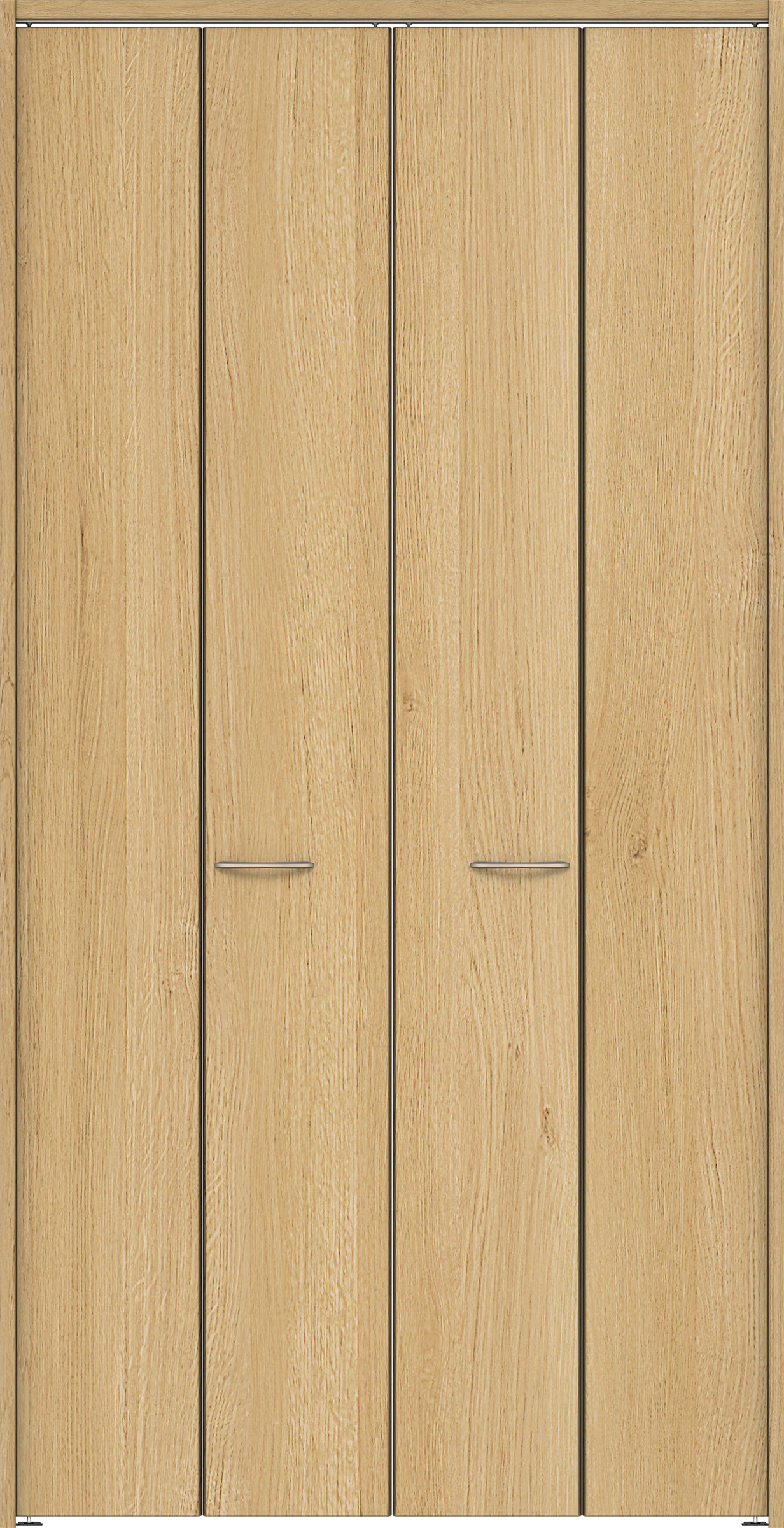 クローク収納　イエリア　折戸　フラット縦木目　ウッド扉　下レールレス三方枠（固定枠）　セット　１１９０幅（４．５尺間口）　２３２０高　〈ライトオーカー柄〉　ハンドルラウンド型〈鏡面クローム仕上げ〉