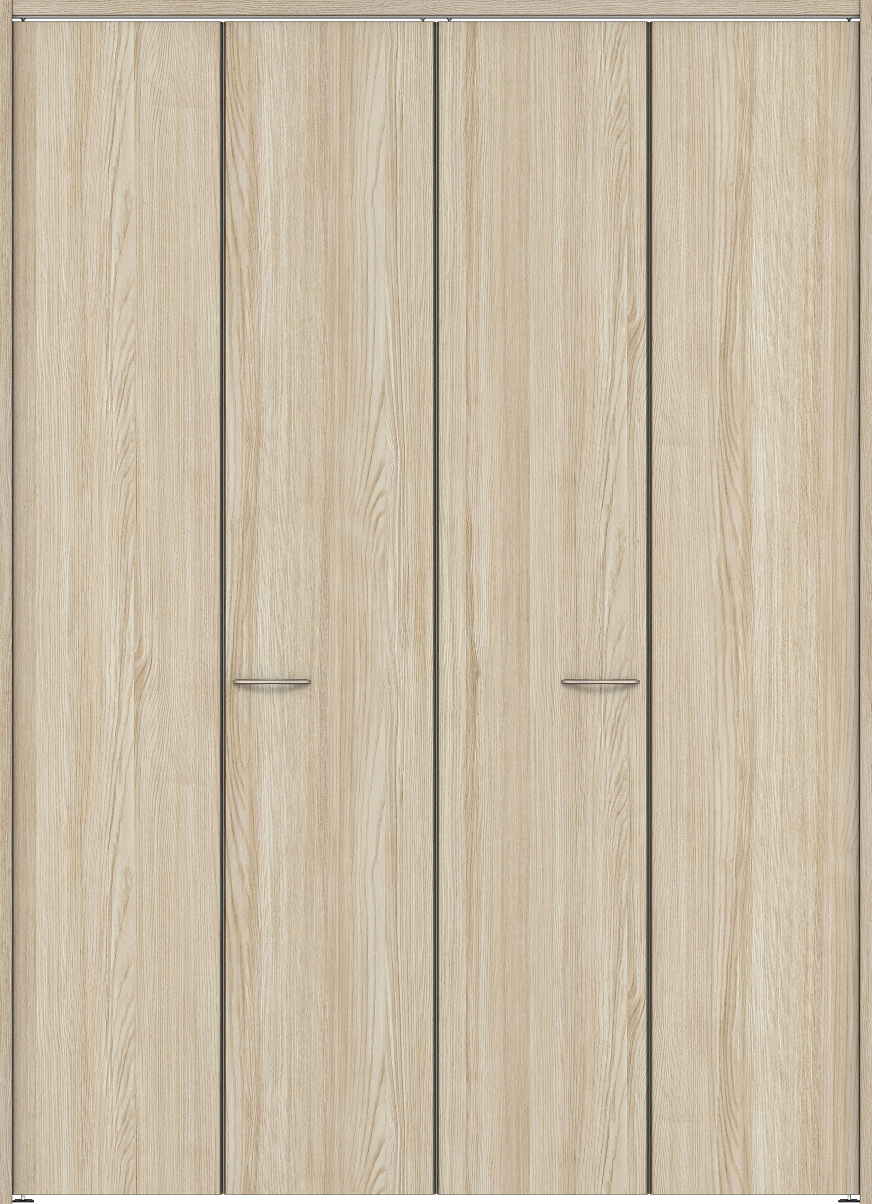 クローク収納　イエリア　折戸ユニット　フラット縦木目　ウッド扉　下レールレス三方枠（固定枠）　セット　１６４４幅（６尺小間口）　２３２０高　〈ソフトグレージュ柄〉　ハンドルラウンド型〈Ｔシルバー色〉