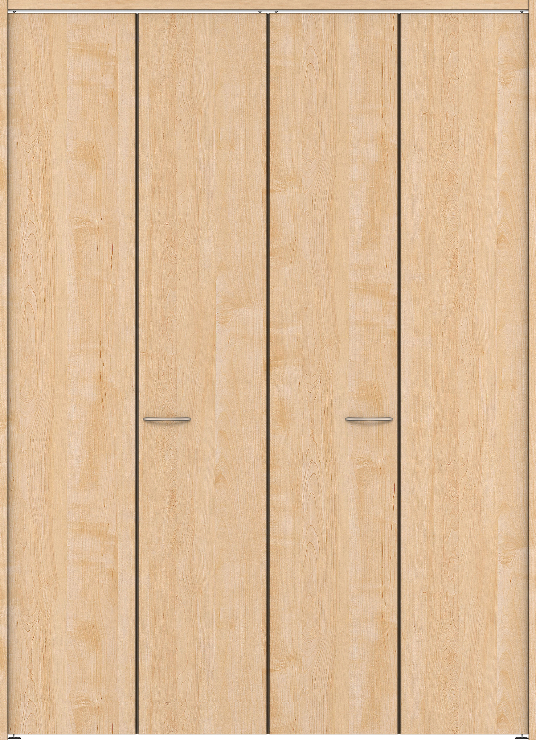 クローク収納　イエリア　折戸ユニット　フラット縦木目タイプ　ウッド扉　下レールレス三方枠（固定枠）　セット　１６８０幅（６尺間口）　２３２０高　〈ミルベージュ柄〉　ハンドル角型〈鏡面クローム仕上げ〉