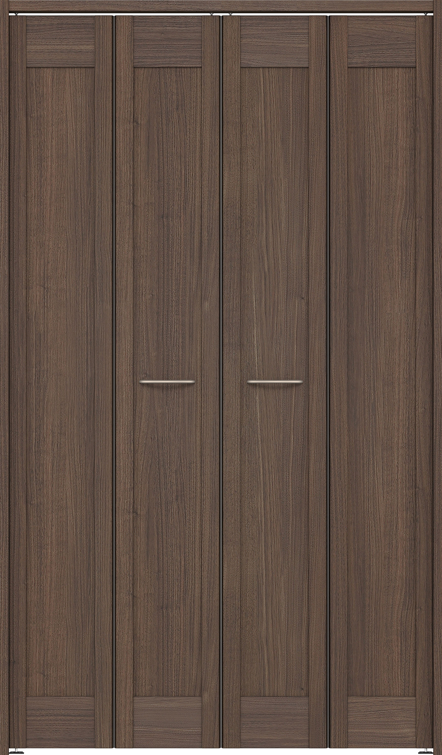 クローク収納　イエリア　折戸ユニット　カマチタイプ　ウッド扉　下レールレス三方枠（固定枠）　セット　１１９０幅（４．５尺間口）　２０３５高　〈ダルブラウン柄〉　ハンドル角型〈鏡面クローム仕上げ〉