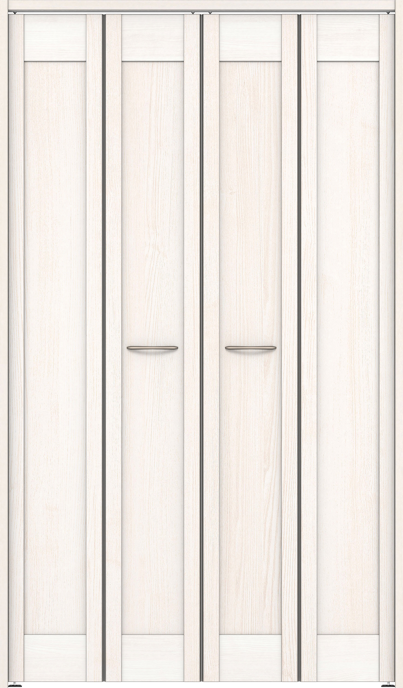 クローク収納　イエリア　折戸ユニット　カマチ　ウッド扉　下レールレス三方枠（固定枠）　セット　１１９０幅（４．５尺間口）　２０３５高　〈ネオホワイト柄〉　ハンドルラウンド型〈Ｔシルバー色〉　抗ウイルス