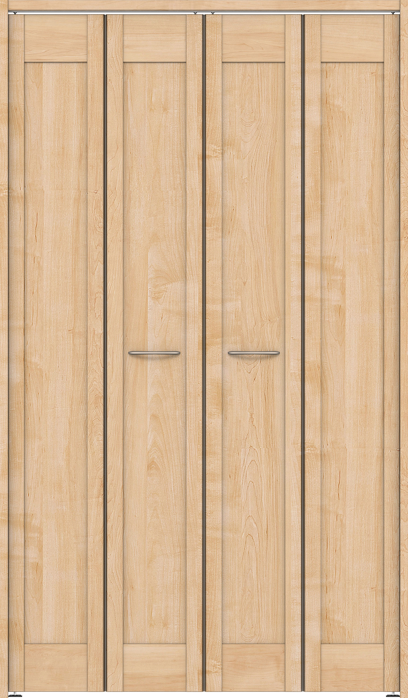 クローク収納　イエリア　折戸ユニット　カマチタイプ　ウッド扉　下レールレス三方枠（固定枠）　セット　１１９０幅（４．５尺間口）　２０３５高　〈ミルベージュ柄〉　ハンドル角型〈ブラック色〉