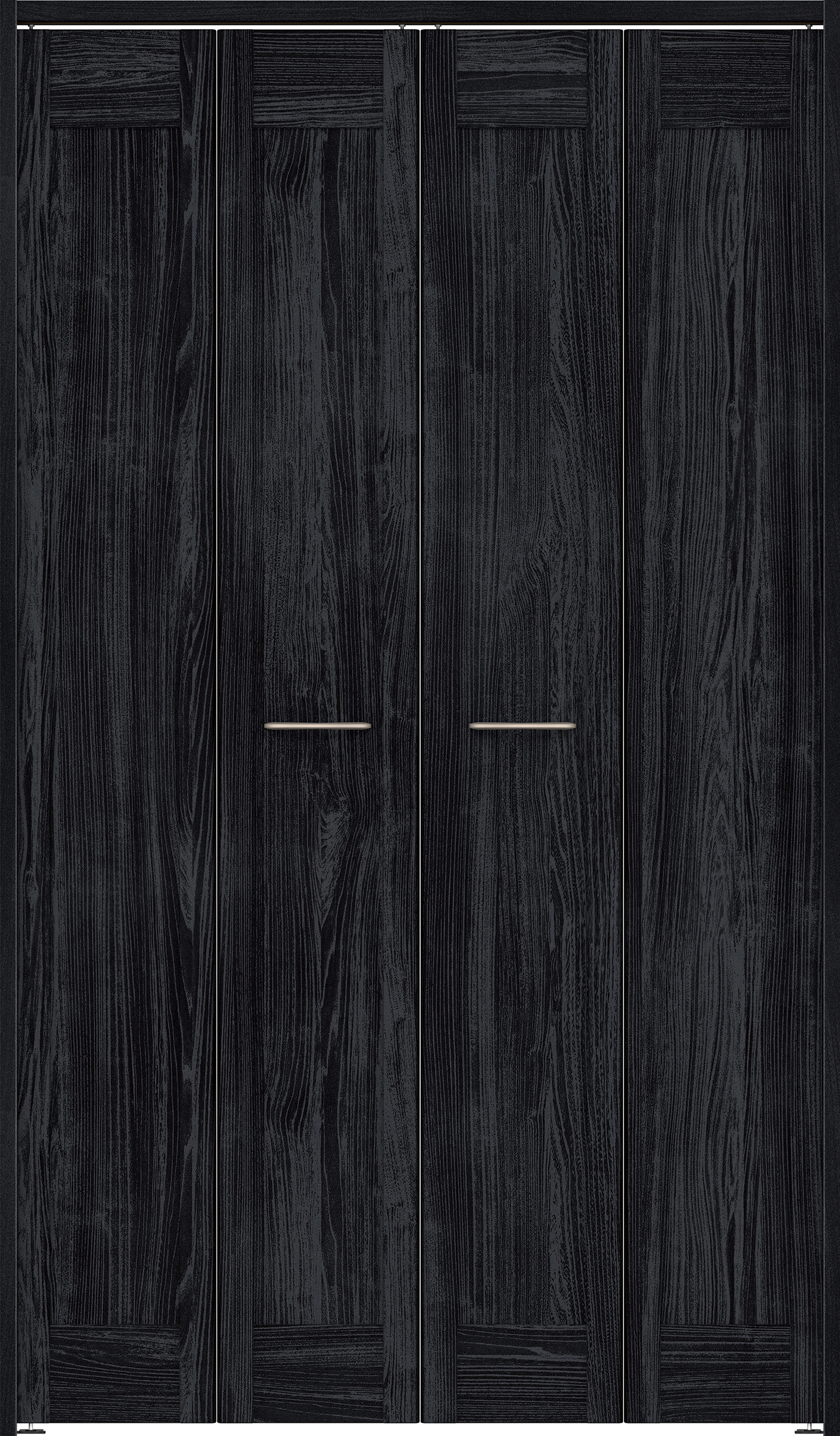 クローク収納　イエリア　折戸ユニット　カマチタイプ　ウッド扉　下レールレス三方枠（固定枠）　セット　１１９０幅（４．５尺間口）　２０３５高　〈モスブラック柄〉　ハンドルラウンド型〈Ｔシルバー色〉