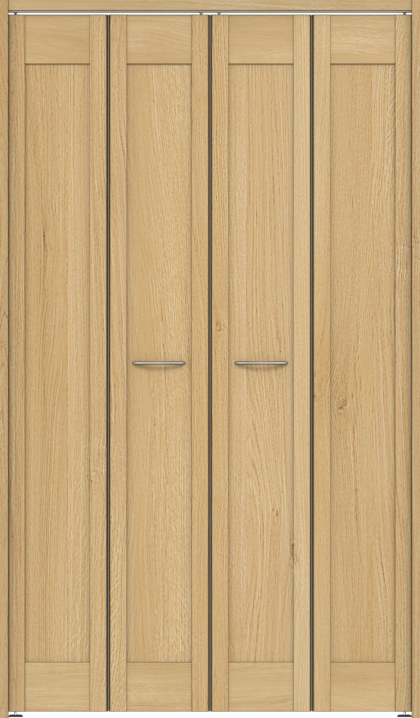 クローク収納　イエリア　折戸ユニット　カマチタイプ　ウッド扉　下レールレス三方枠（固定枠）　セット　１１９０幅（４．５尺間口）　２０３５高　〈ライトオーカー柄〉　ハンドル角型〈鏡面クローム仕上げ〉