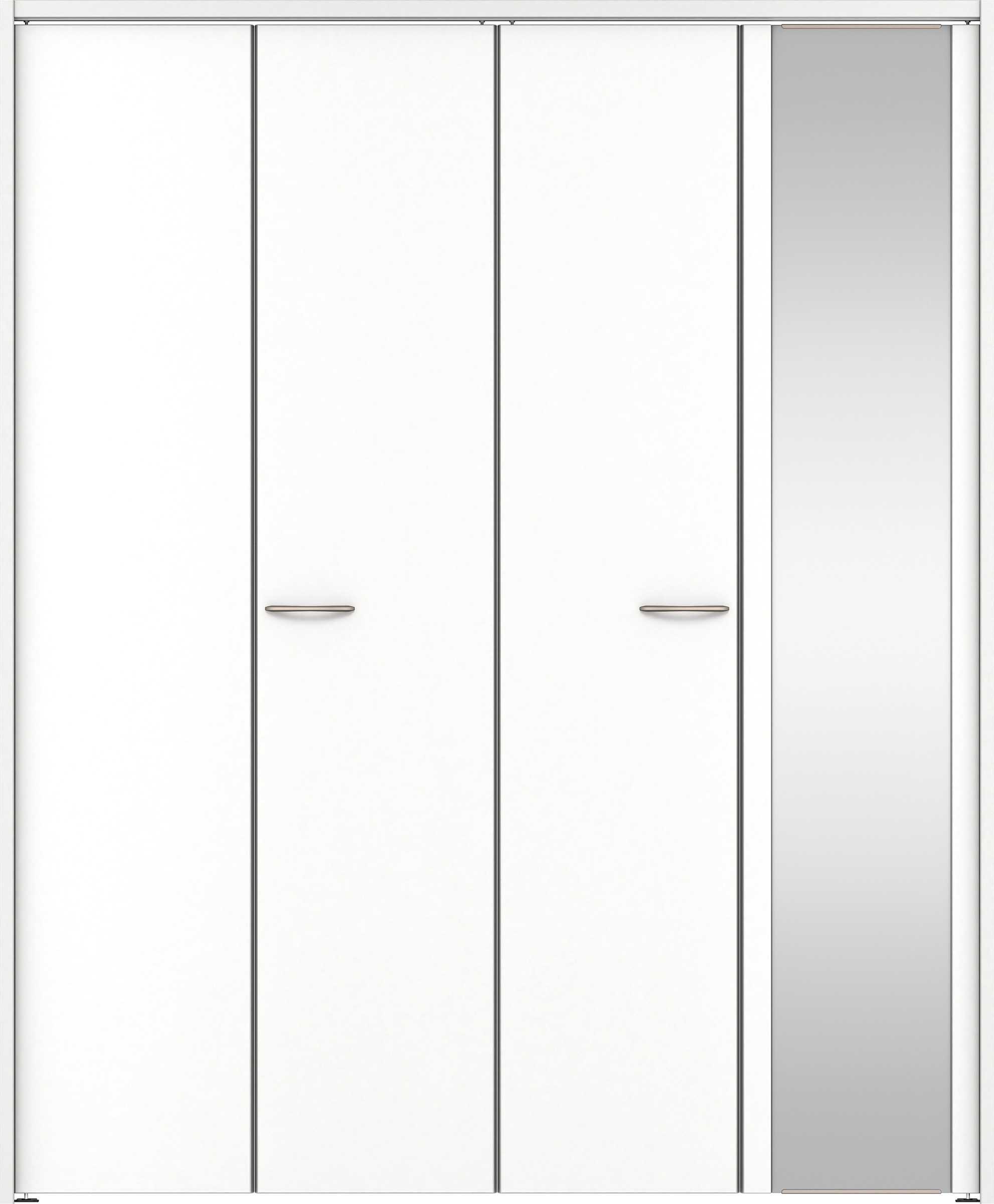 クローク収納　イエリア　折戸ユニット　フラット縦木目　ミラー扉　下レールレス三方枠（固定枠）　セット　１６４４幅（６尺小間口）　２０３５高　〈パウダーホワイト柄〉　ハンドルラウンド型〈Ｔシルバー色〉