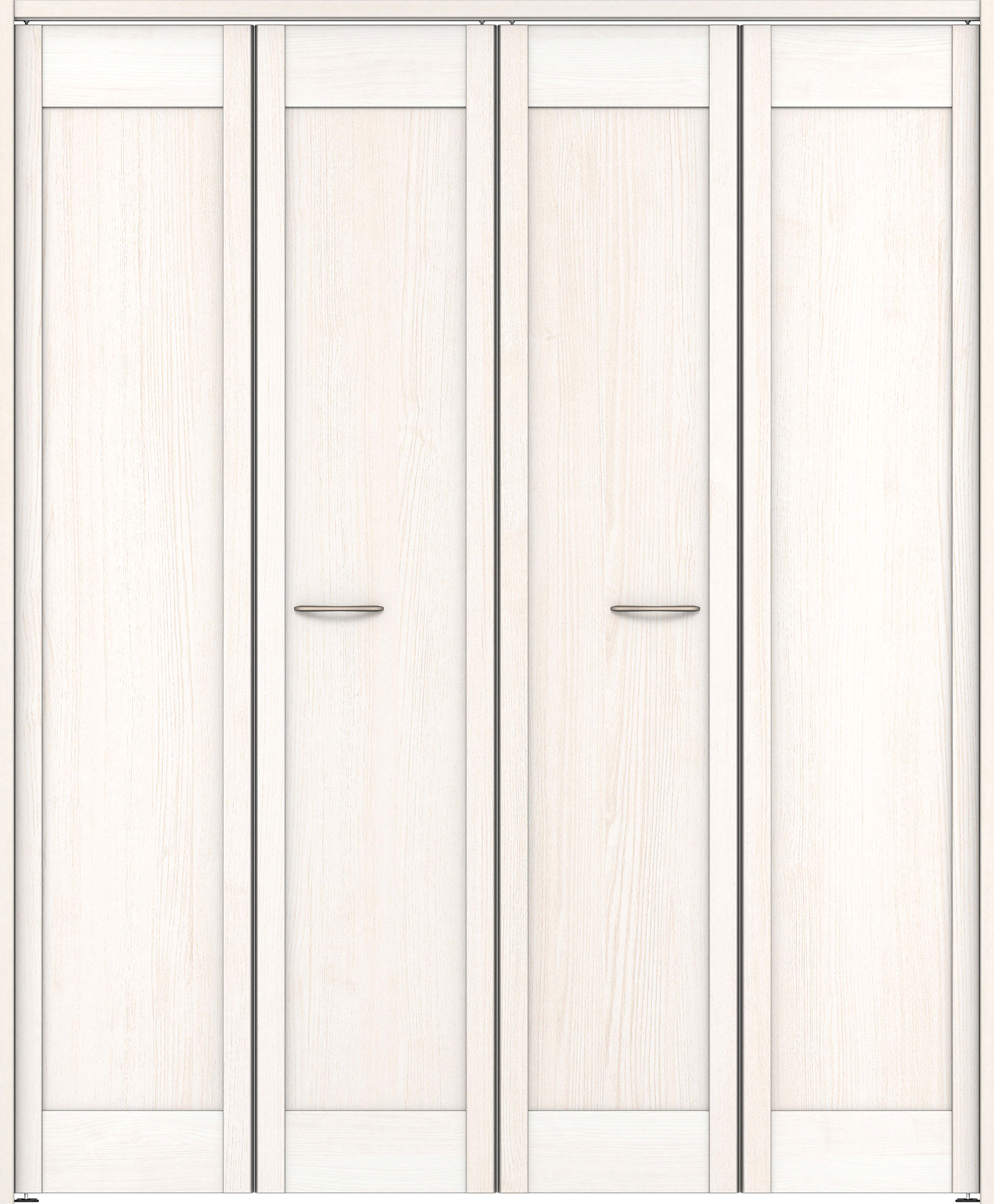 クローク収納　イエリア　折戸ユニット　カマチタイプ　ウッド扉　下レールレス三方枠（固定枠）　セット　１６８０幅（６尺間口）　２０３５高　〈ネオホワイト柄〉　ハンドルラウンド型〈Ｔシルバー色〉