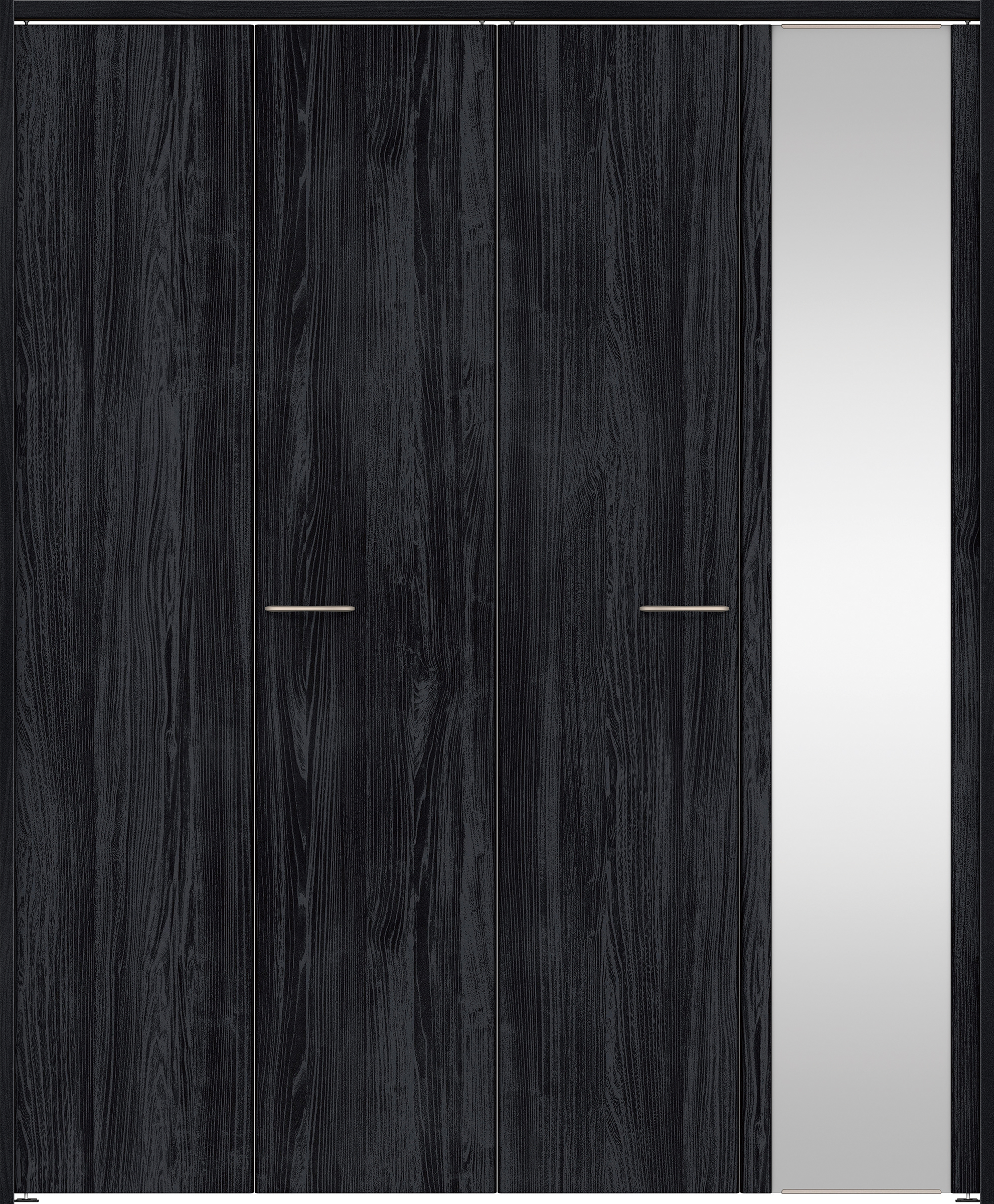 クローク収納　イエリア　折戸ユニット　フラット縦木目タイプ　ミラー扉　下レールレス三方枠（固定枠）　セット　１６４４幅（６尺小間口）　２０３５高　〈モスブラック柄〉　ハンドルラウンド型〈Ｔシルバー色〉