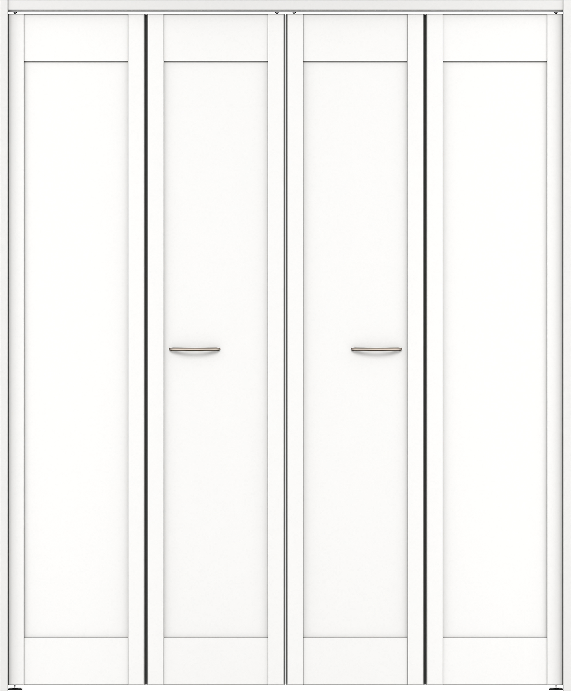 クローク収納　イエリア　折戸ユニット　カマチタイプ　ウッド扉　下レールレス三方枠（固定枠）　セット　１６８０幅（６尺間口）　２０３５高　〈パウダーホワイト柄〉　ハンドルラウンド型〈Ｔシルバー色〉