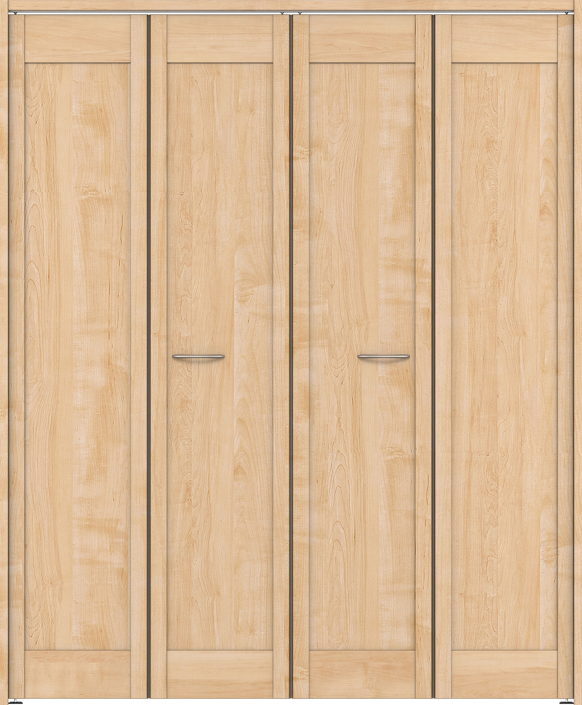 クローク収納　イエリア　折戸ユニット　カマチタイプ　ウッド扉　下レールレス三方枠（固定枠）　セット　１６８０幅（６尺間口）　２０３５高　〈ミルベージュ柄〉　ハンドルラウンド型〈Ｔシルバー色〉