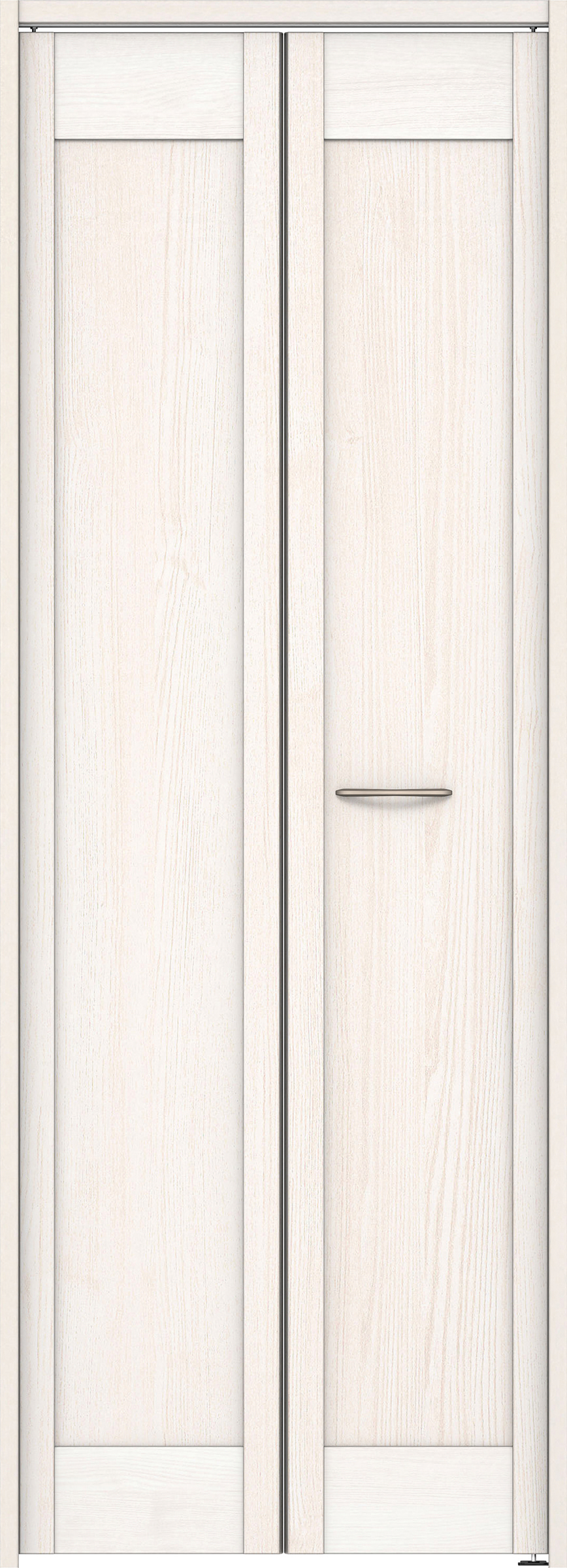 クローク収納　イエリア　折戸ユニット　カマチタイプ　ウッド扉　下レールレス三方枠（固定枠）　セット　７３５幅（３尺間口）　２０３５高　〈ネオホワイト柄〉　ハンドルラウンド型〈Ｔシルバー色〉　抗ウイルス