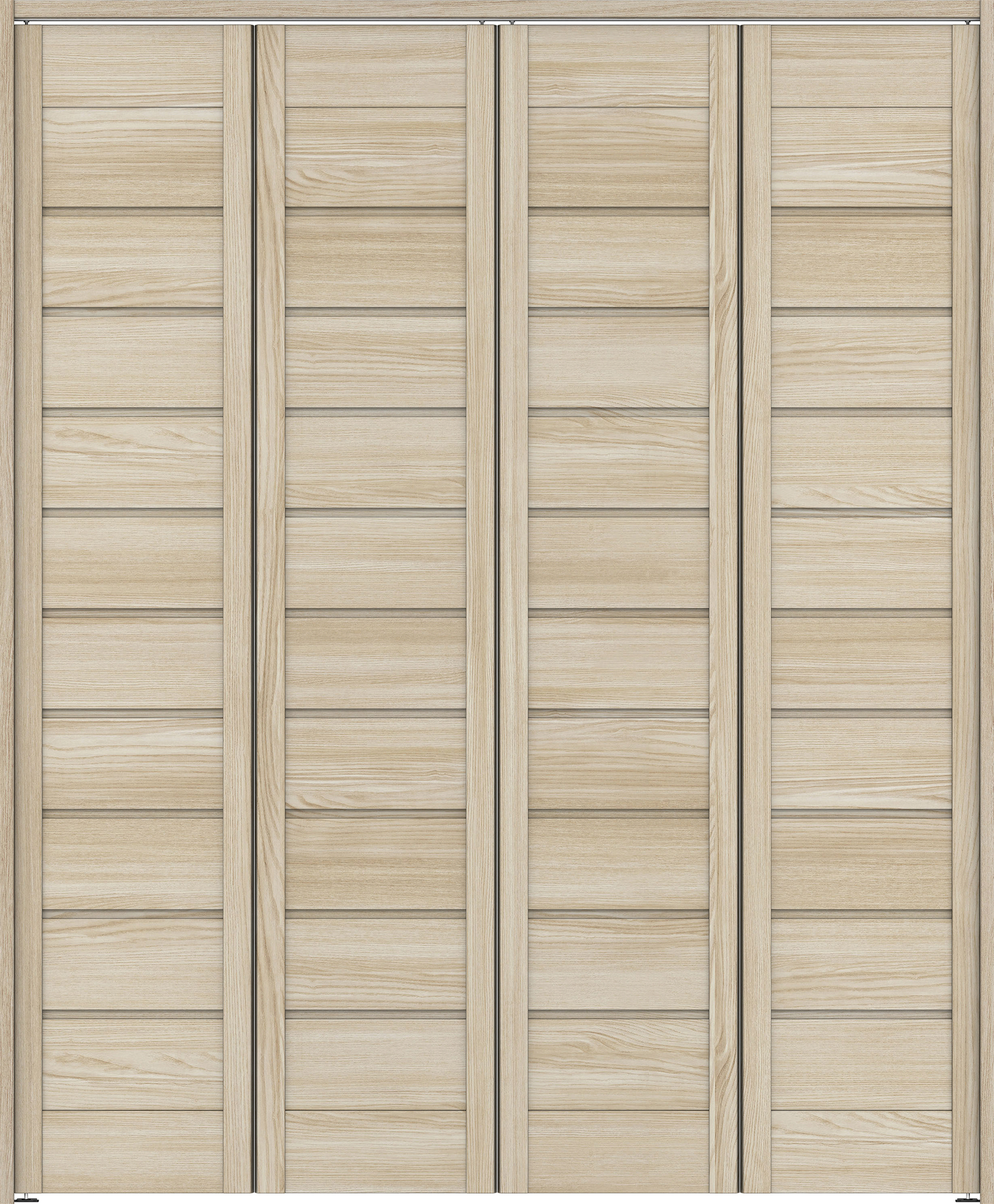 クローク収納　イエリア　折戸ユニット　通気タイプ　ウッド扉　下レールレス三方枠（固定枠）　セット　１６４４幅（６尺小間口）　２０３５高　〈ソフトグレージュ柄〉　ハンドルレス