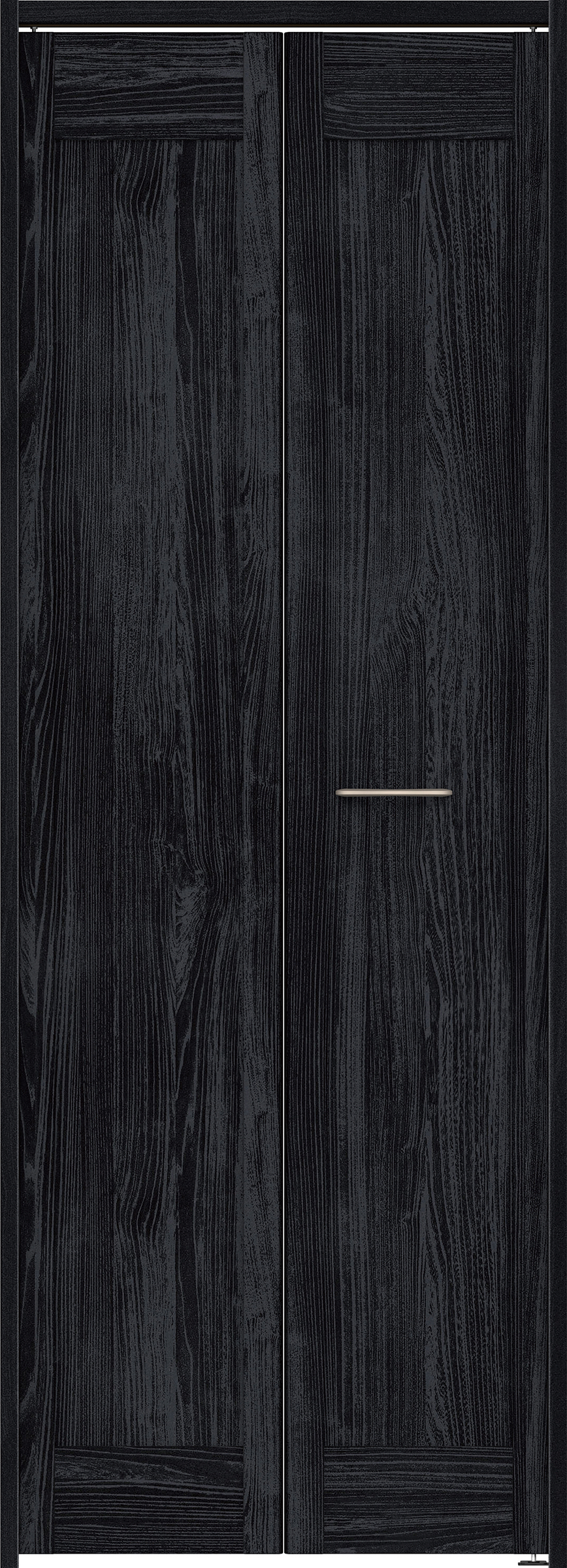 クローク収納　イエリア　折戸ユニット　カマチタイプ　ウッド扉　下レールレス三方枠（固定枠）　セット　７３５幅（３尺間口）　２０３５高　〈モスブラック柄〉　ハンドルラウンド型〈Ｔシルバー色〉