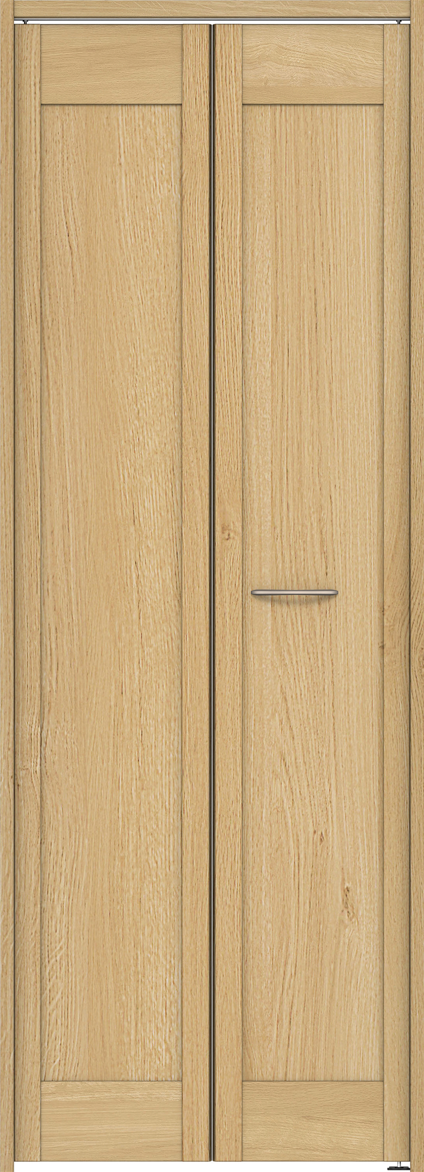 クローク収納　イエリア　折戸ユニット　カマチタイプ　ウッド扉　下レールレス三方枠（固定枠）　セット　７３５幅（３尺間口）　２０３５高　〈ライトオーカー柄〉　ハンドルラウンド型〈ブラック色〉