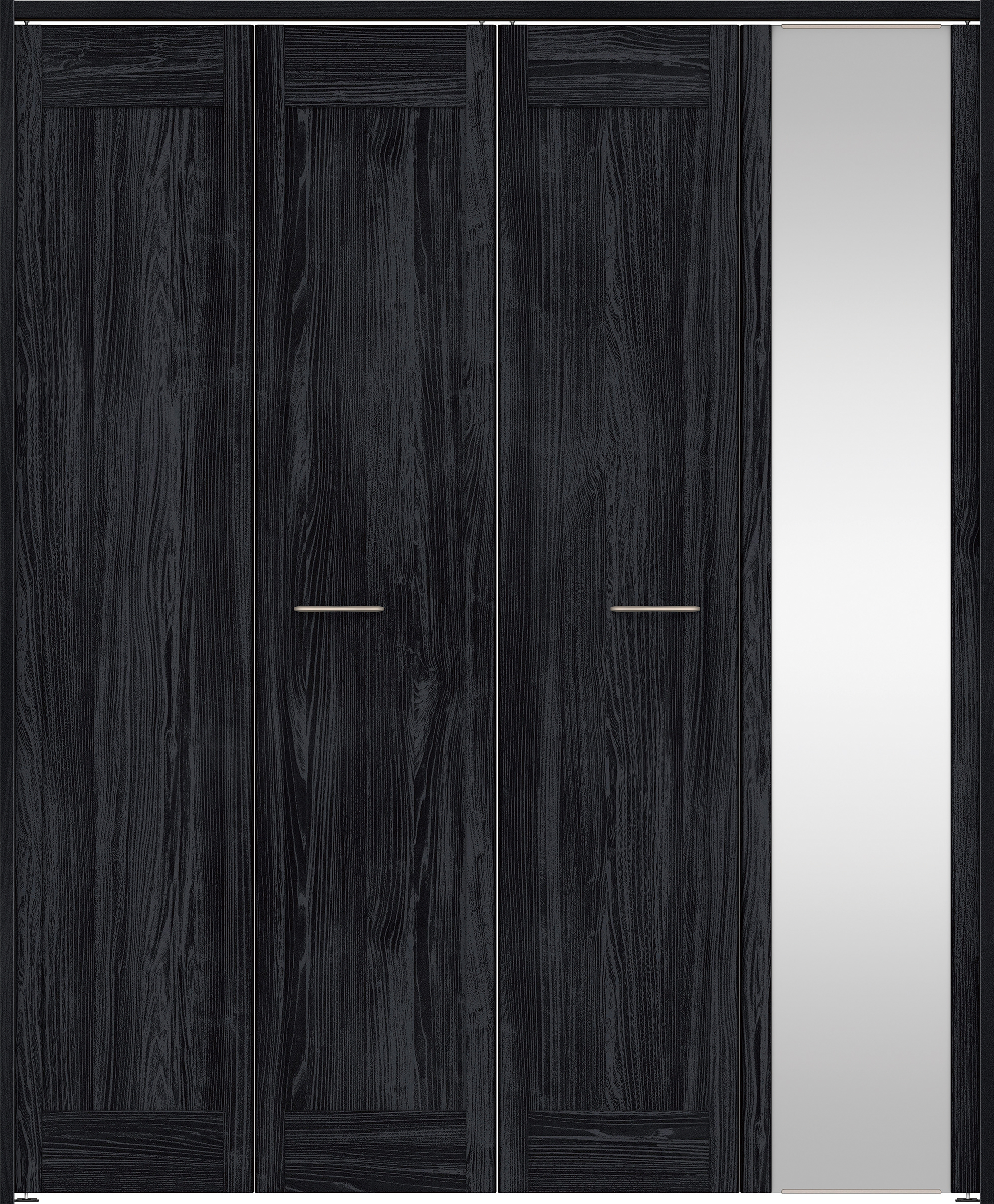 クローク収納　イエリア　折戸ユニット　カマチタイプ　ミラー扉　下レールレス三方枠（固定枠）　セット　１６８０幅（６尺間口）　２０３５高　〈モスブラック柄〉　ハンドルラウンド型〈Ｔシルバー色〉