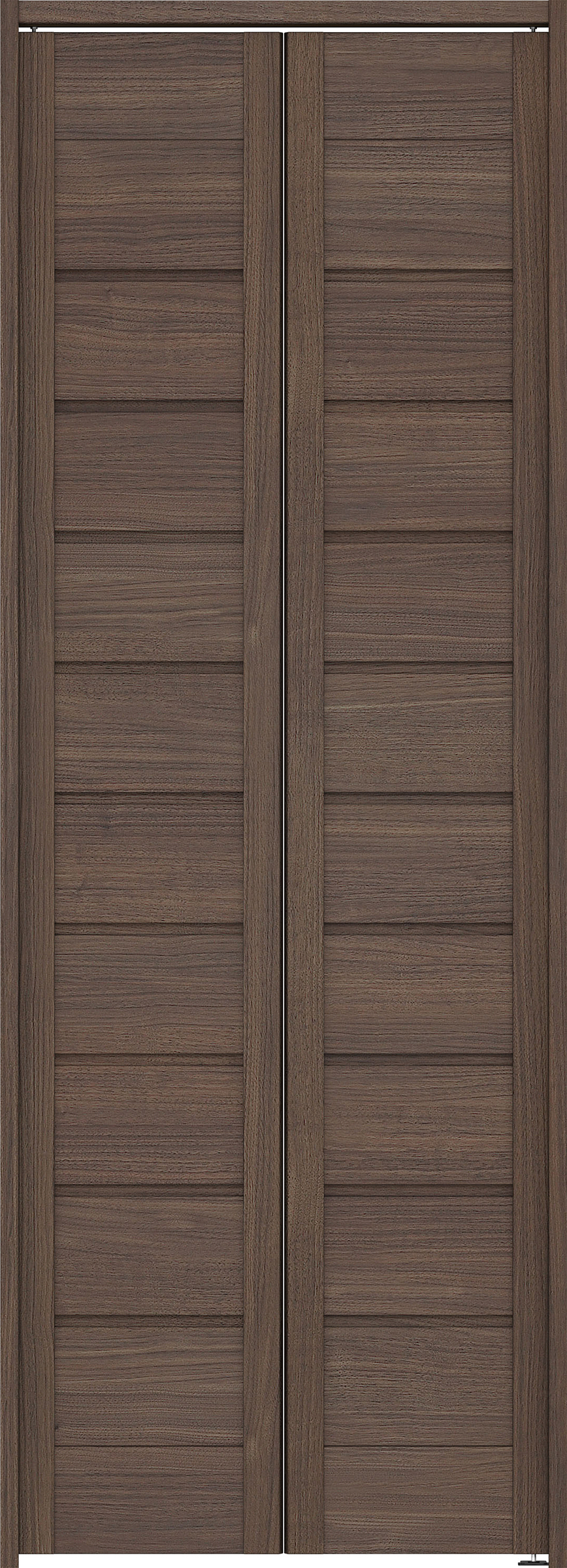 クローク収納　イエリア　折戸ユニット　通気タイプ　ウッド扉　下レールレス三方枠（固定枠）　セット　７３５幅（３尺間口）　２０３５高　〈ダルブラウン柄〉　ハンドルレス