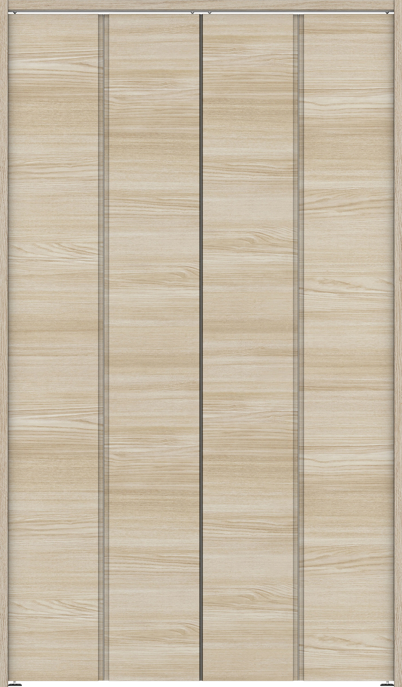 クローク収納　イエリア　折戸ユニット　ハンドルレス横木目タイプ　ウッド扉　下レールレス三方枠（固定枠）　セット　１１９０幅（４．５尺間口）　２０３５高　〈ソフトグレージュ柄〉　ハンドルレス