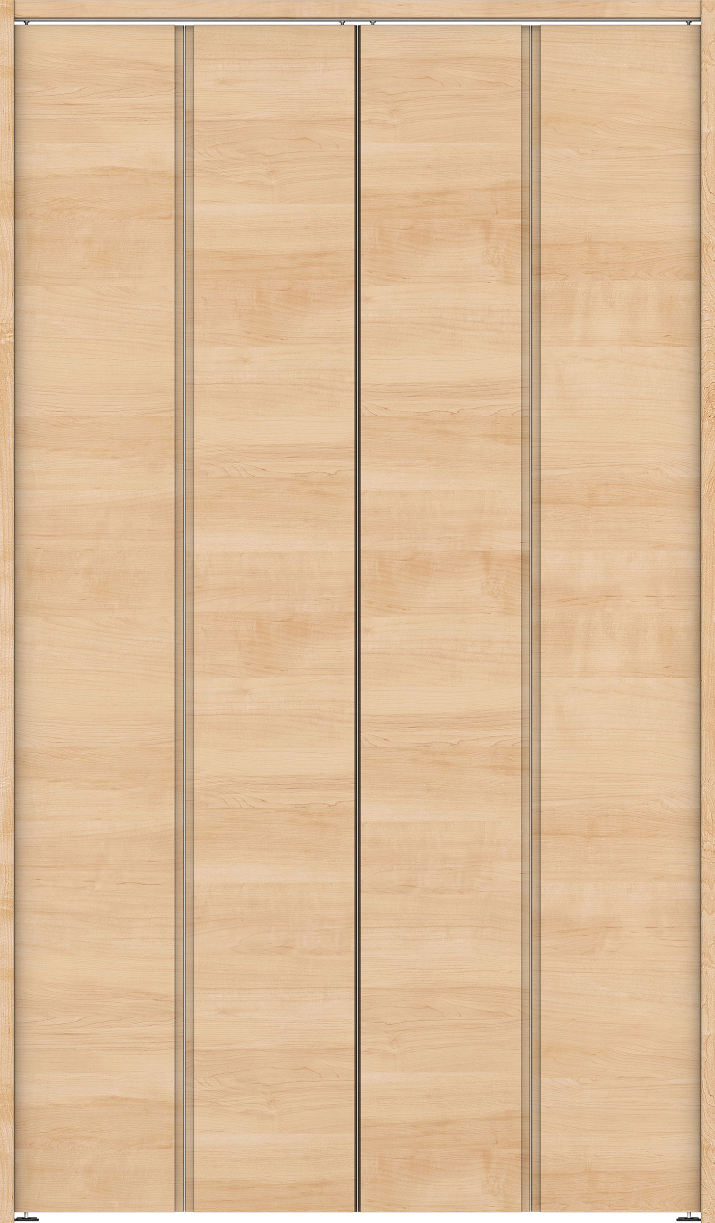 クローク収納　イエリア　折戸ユニット　ハンドルレス横木目タイプ　ウッド扉　下レールレス三方枠（固定枠）　セット　１１９０幅（４．５尺間口）　２０３５高　〈ミルベージュ柄〉　ハンドルレス