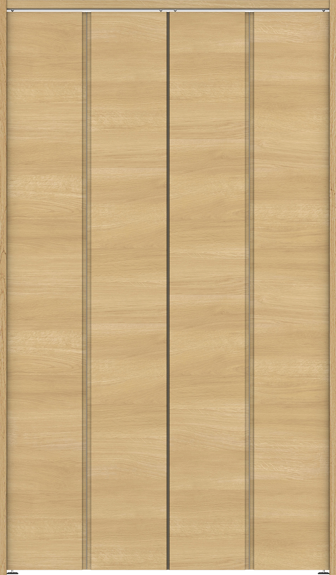 クローク収納　イエリア　折戸ユニット　ハンドルレス横木目タイプ　ウッド扉　下レールレス三方枠（固定枠）　セット　１１９０幅（４．５尺間口）　２０３５高　〈ライトオーカー柄〉　ハンドルレス