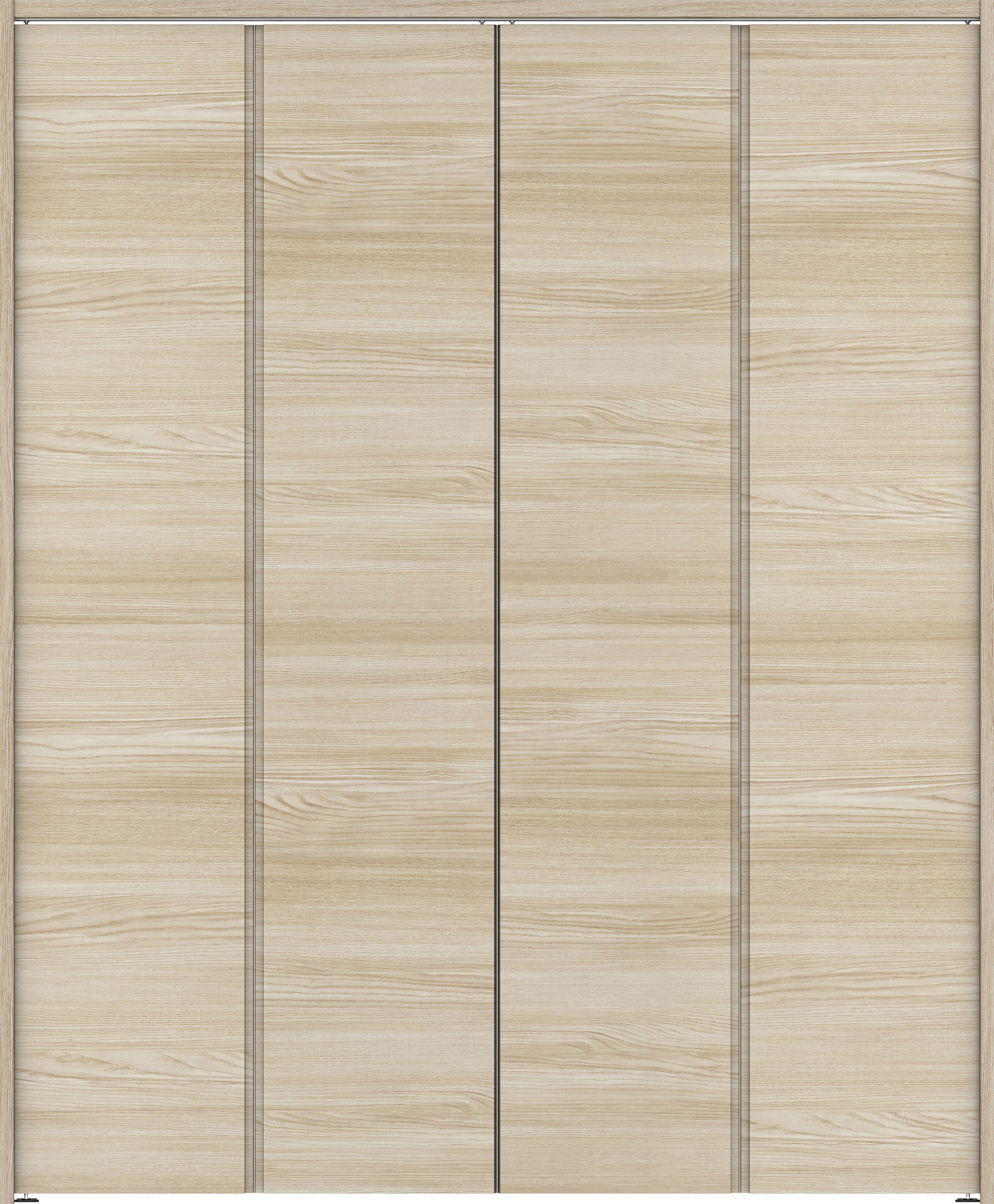 クローク収納　イエリア　折戸ユニット　ハンドルレス横木目タイプ　ウッド扉　下レールレス三方枠（固定枠）　セット　１６８０幅（６尺間口）　２０３５高　〈ソフトグレージュ柄〉　ハンドルレス