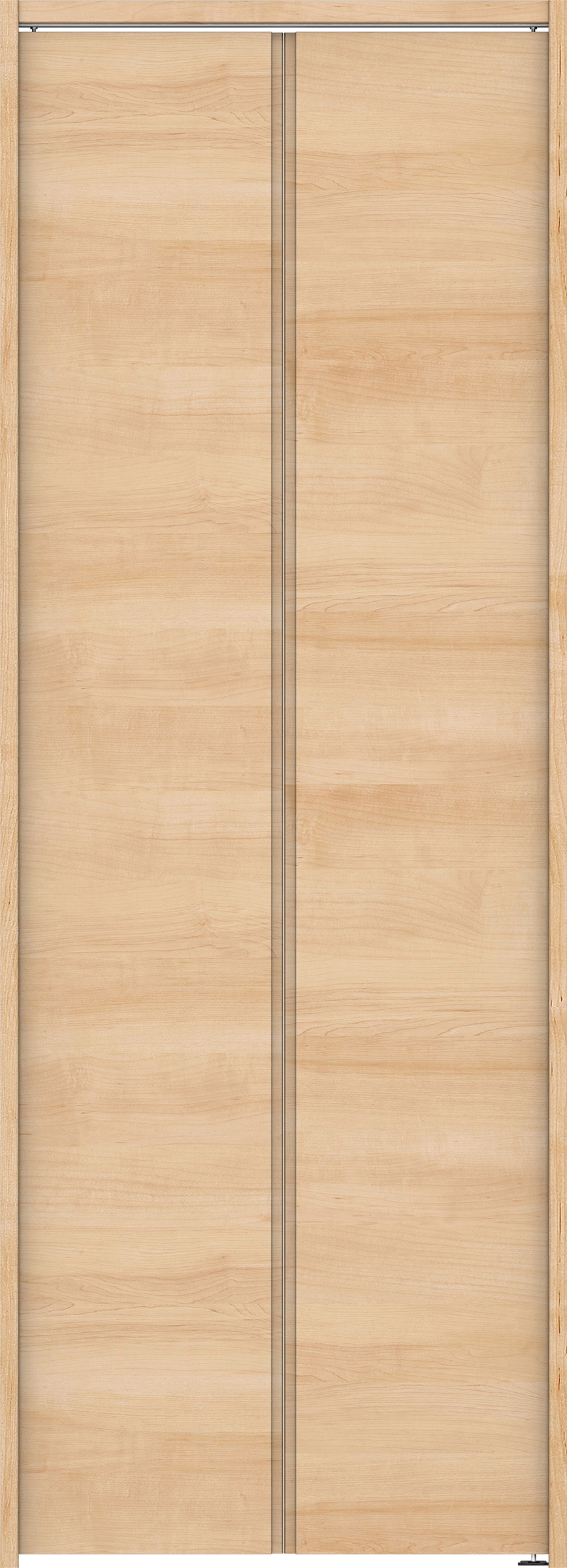 クローク収納　イエリア　折戸ユニット　ハンドルレス横木目タイプ　ウッド扉　下レールレス三方枠（固定枠）　セット　７３５幅（３尺間口）　２０３５高　〈ミルベージュ柄〉　ハンドルレス