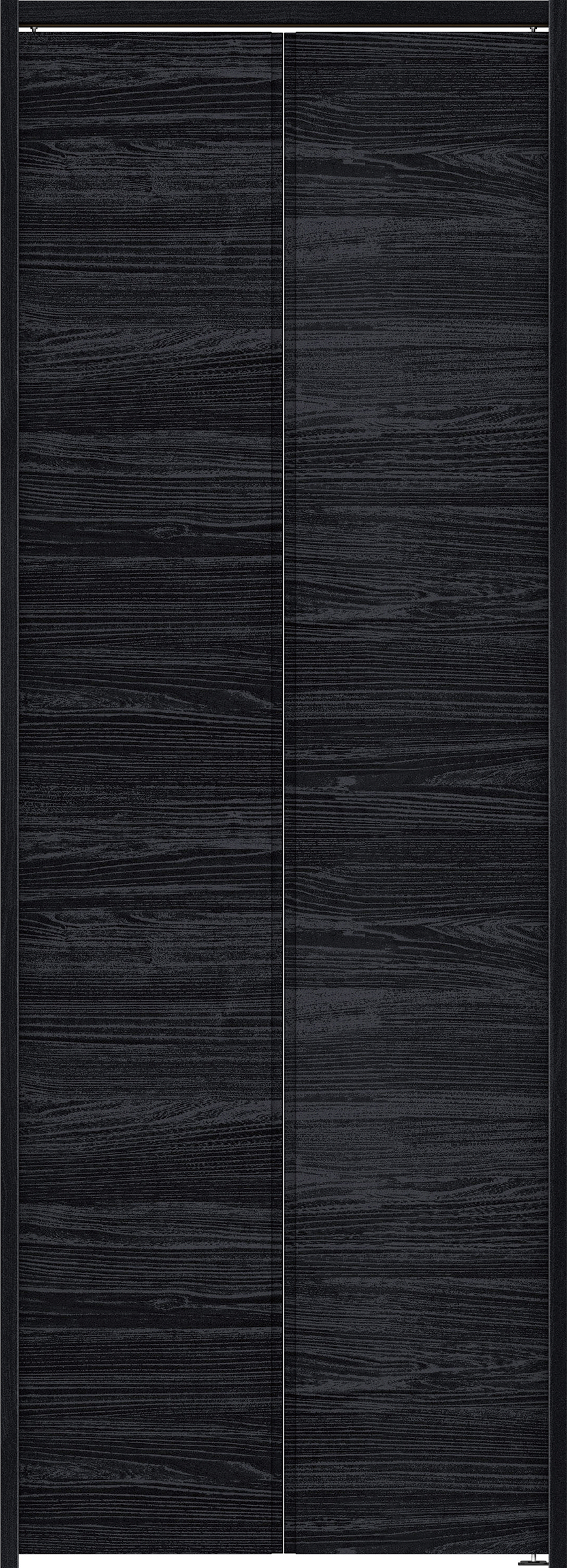 クローク収納　イエリア　折戸ユニット　ハンドルレス横木目タイプ　ウッド扉　下レールレス三方枠（固定枠）　セット　７３５幅（３尺間口）　２０３５高　〈モスブラック柄〉　ハンドルレス