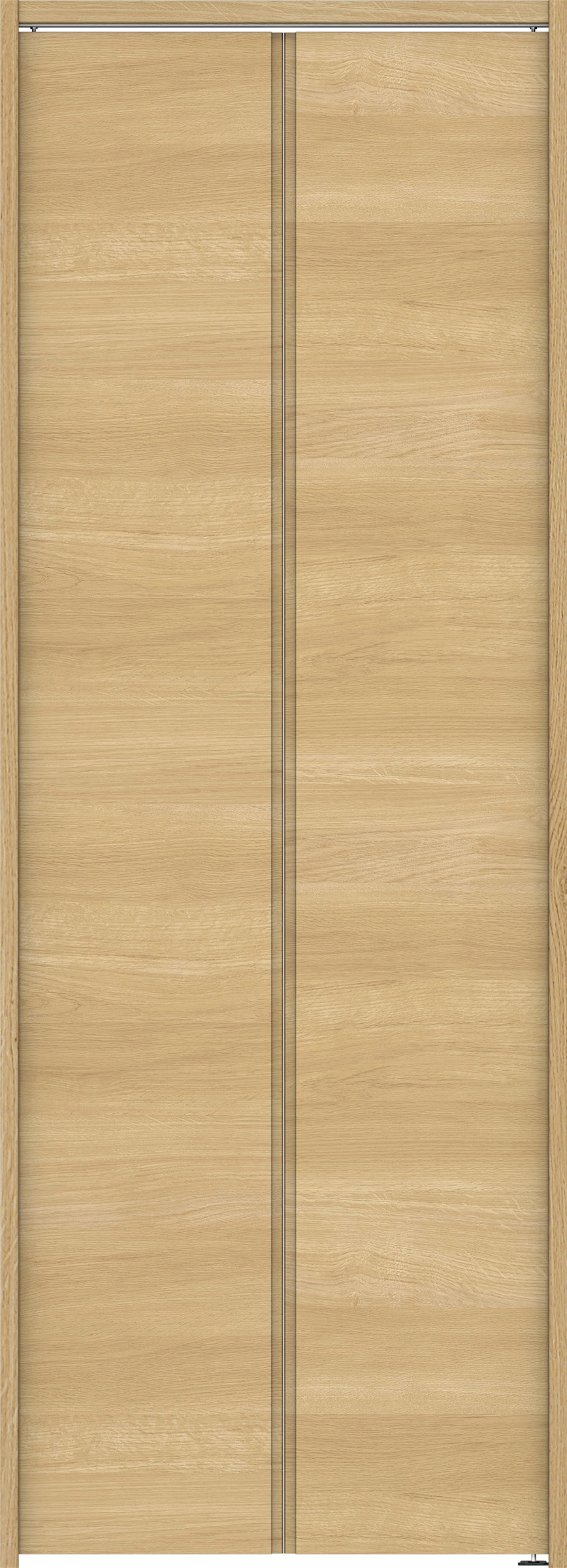 クローク収納　イエリア　折戸ユニット　ハンドルレス横木目タイプ　ウッド扉　下レールレス三方枠（固定枠）　セット　７３５幅（３尺間口）　２０３５高　〈ライトオーカー柄〉　ハンドルレス