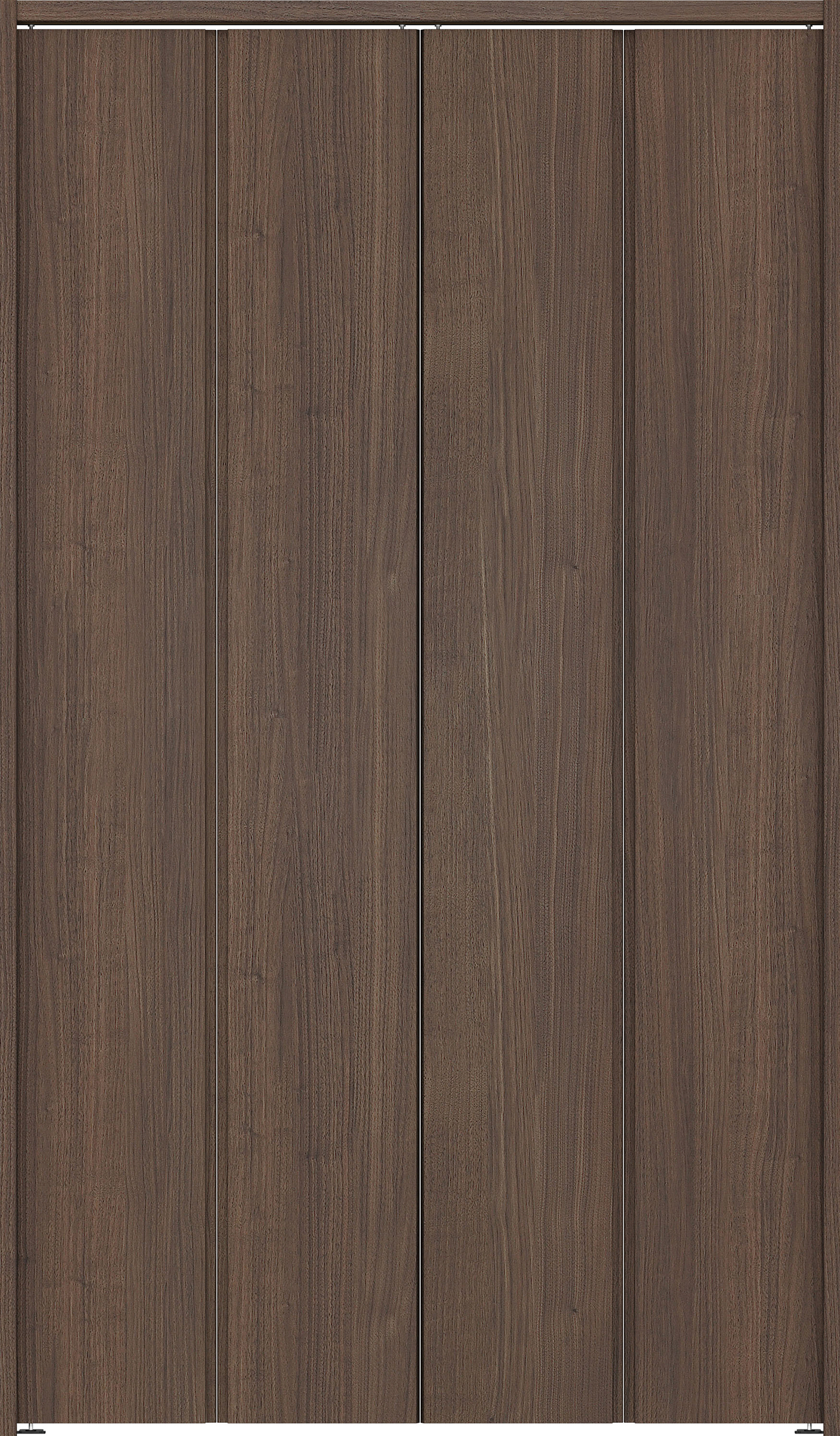 クローク収納　イエリア　折戸ユニット　ハンドルレス縦木目タイプ　ウッド扉　下レールレス三方枠（固定枠）　セット　１１９０幅（４．５尺間口）　２０３５高　〈ダルブラウン柄〉　ハンドルレス