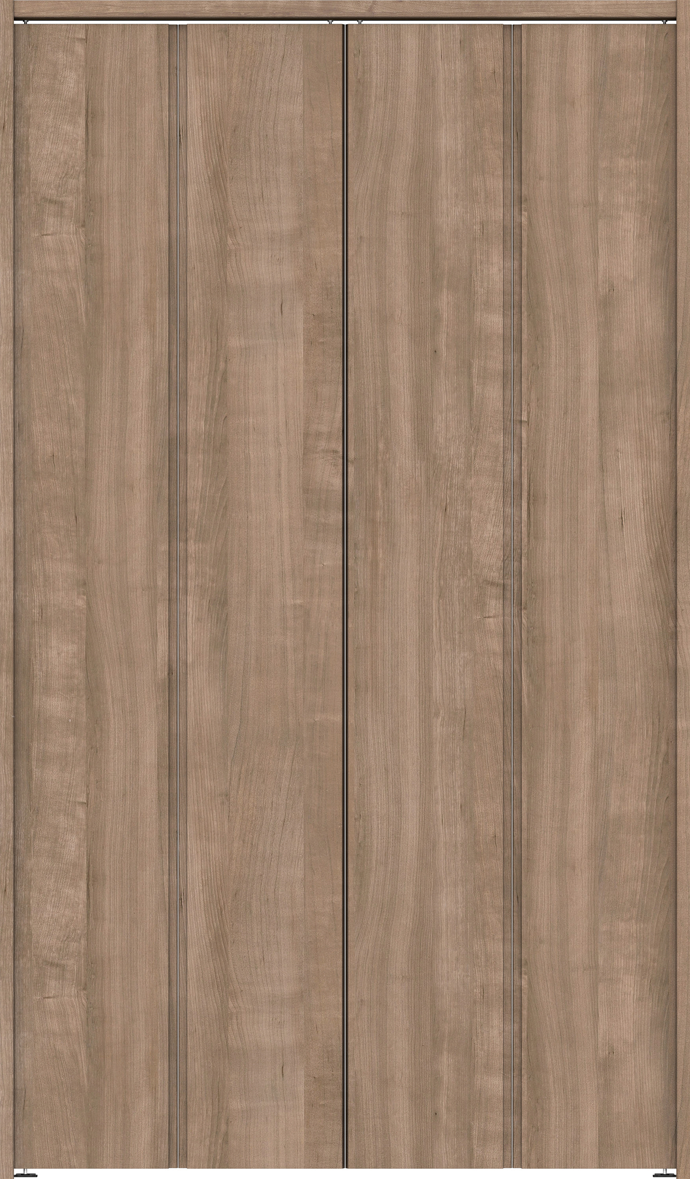 クローク収納　イエリア　折戸ユニット　ハンドルレス縦木目タイプ　ウッド扉　下レールレス三方枠（固定枠）　セット　１１９０幅（４．５尺間口）　２０３５高　〈トープグレー柄〉　ハンドルレス