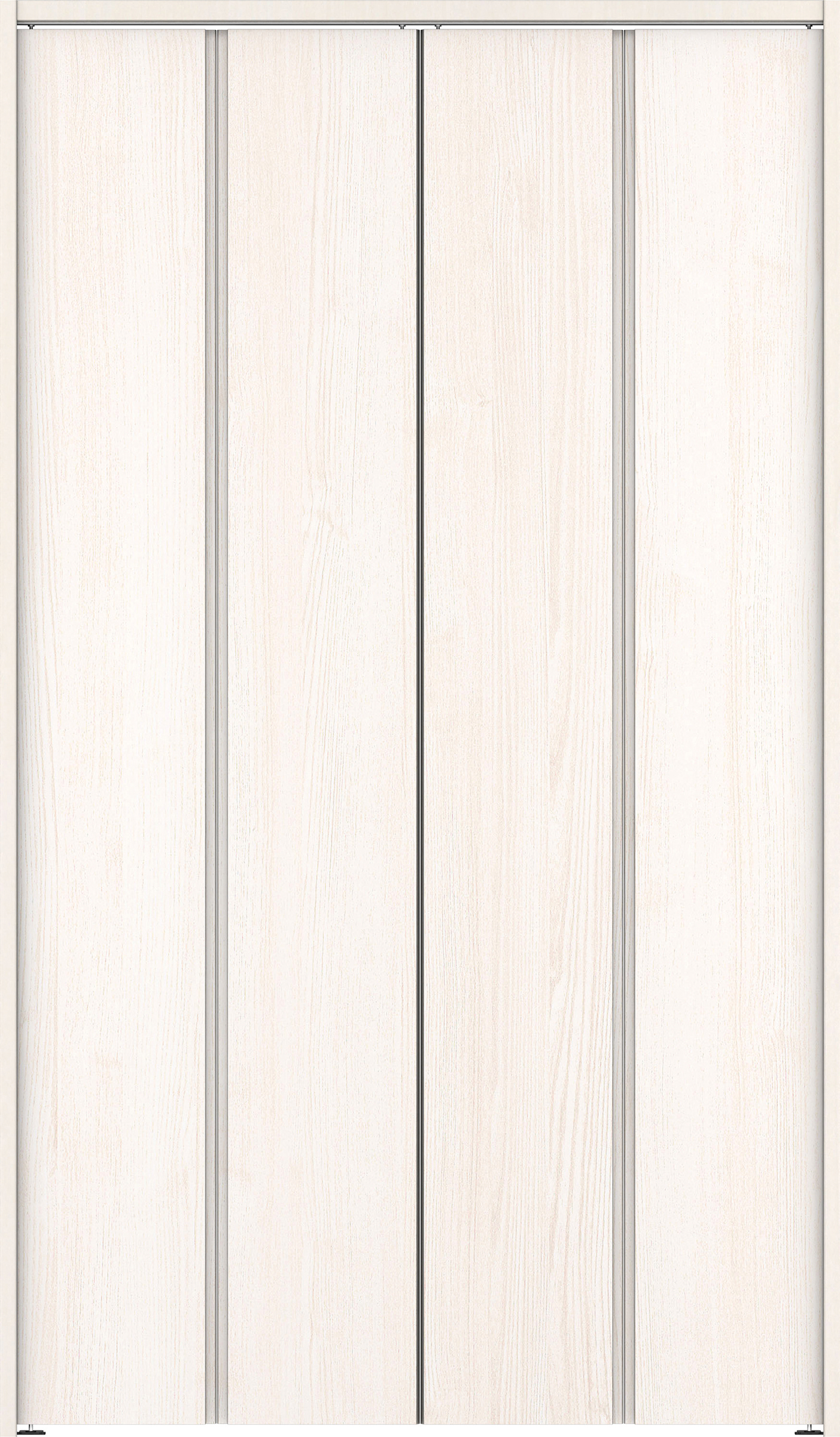 クローク収納　イエリア　折戸ユニット　ハンドルレス縦木目タイプ　ウッド扉　下レールレス三方枠（固定枠）　セット　１１９０幅（４．５尺間口）　２０３５高　〈ネオホワイト柄〉　ハンドルレス