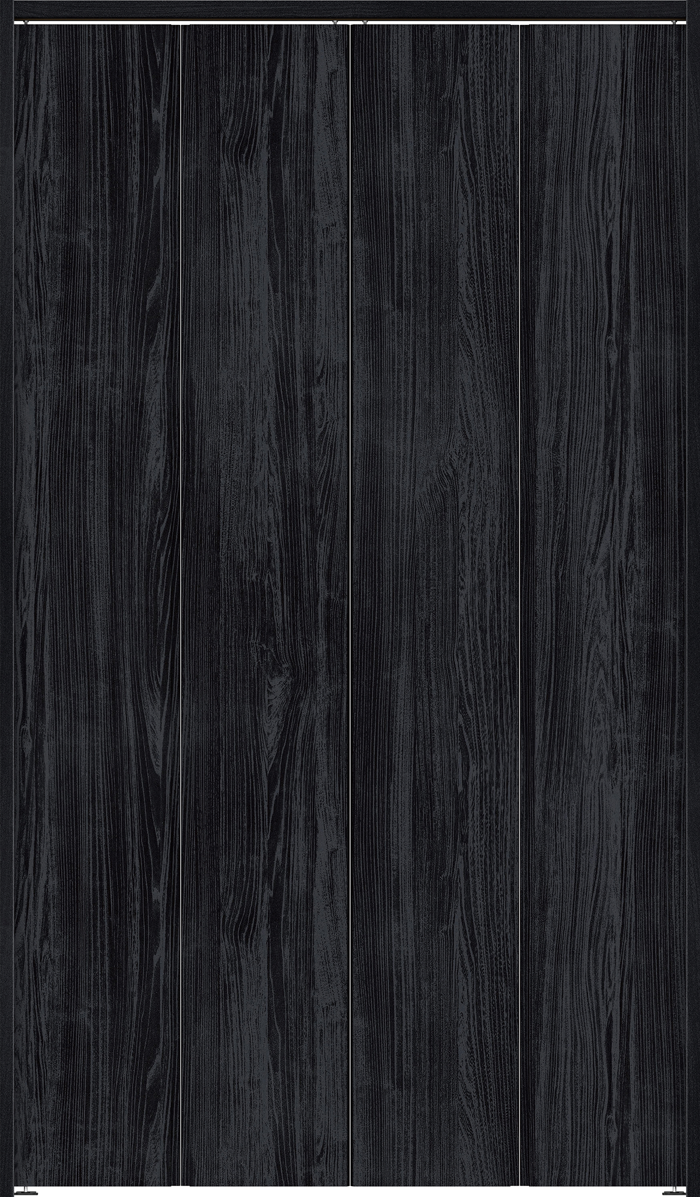 クローク収納　イエリア　折戸ユニット　ハンドルレス縦木目タイプ　ウッド扉　下レールレス三方枠（固定枠）　セット　１１９０幅（４．５尺間口）　２０３５高　〈モスブラック柄〉　ハンドルレス