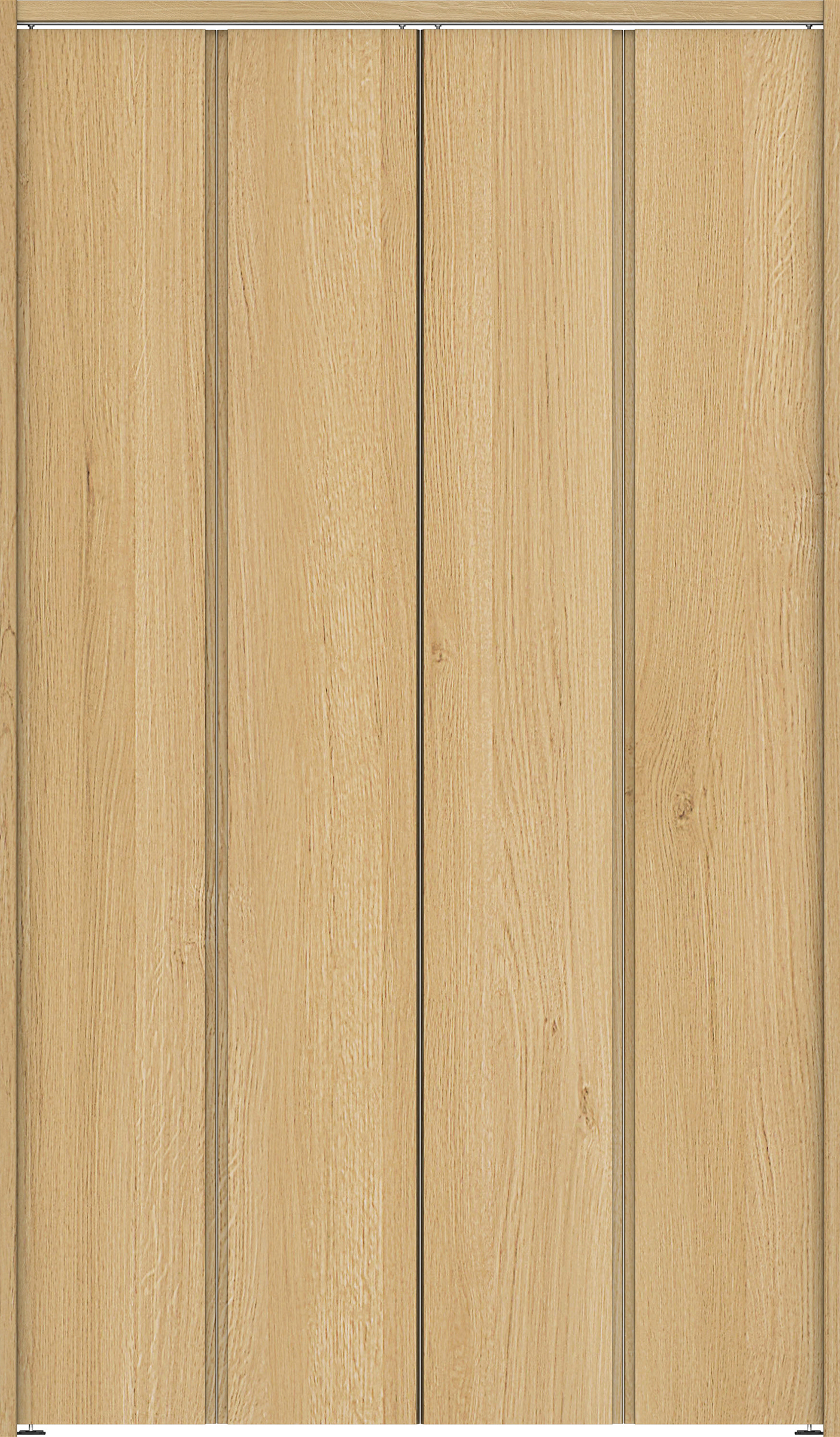 クローク収納　イエリア　折戸ユニット　ハンドルレス縦木目タイプ　ウッド扉　下レールレス三方枠（固定枠）　セット　１１９０幅（４．５尺間口）　２０３５高　〈ライトオーカー柄〉　ハンドルレス