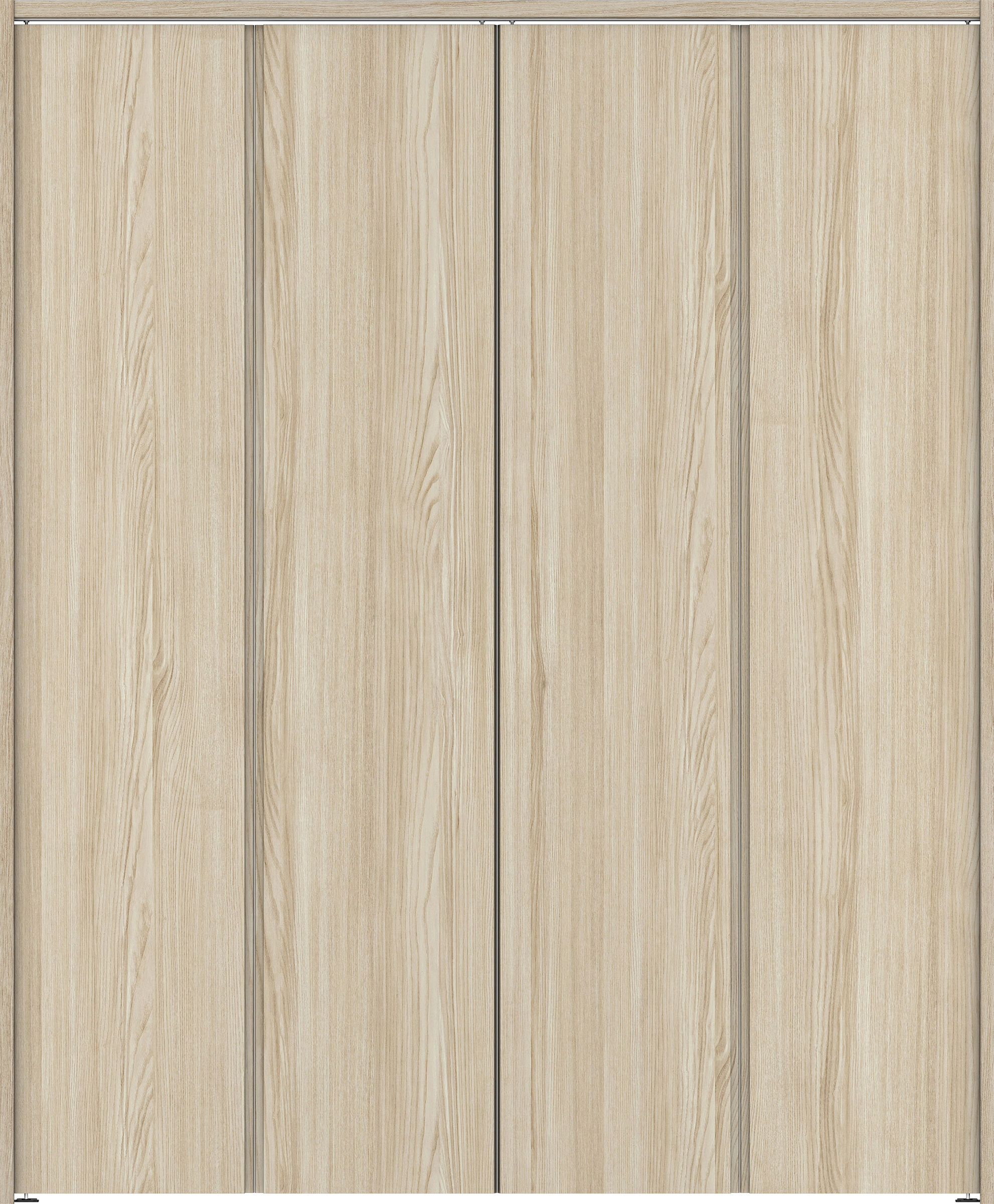 クローク収納　イエリア　折戸ユニット　ハンドルレス縦木目タイプ　ウッド扉　下レールレス三方枠（固定枠）　セット　１６８０幅（６尺間口）　２０３５高　〈ソフトグレージュ柄〉　ハンドルレス