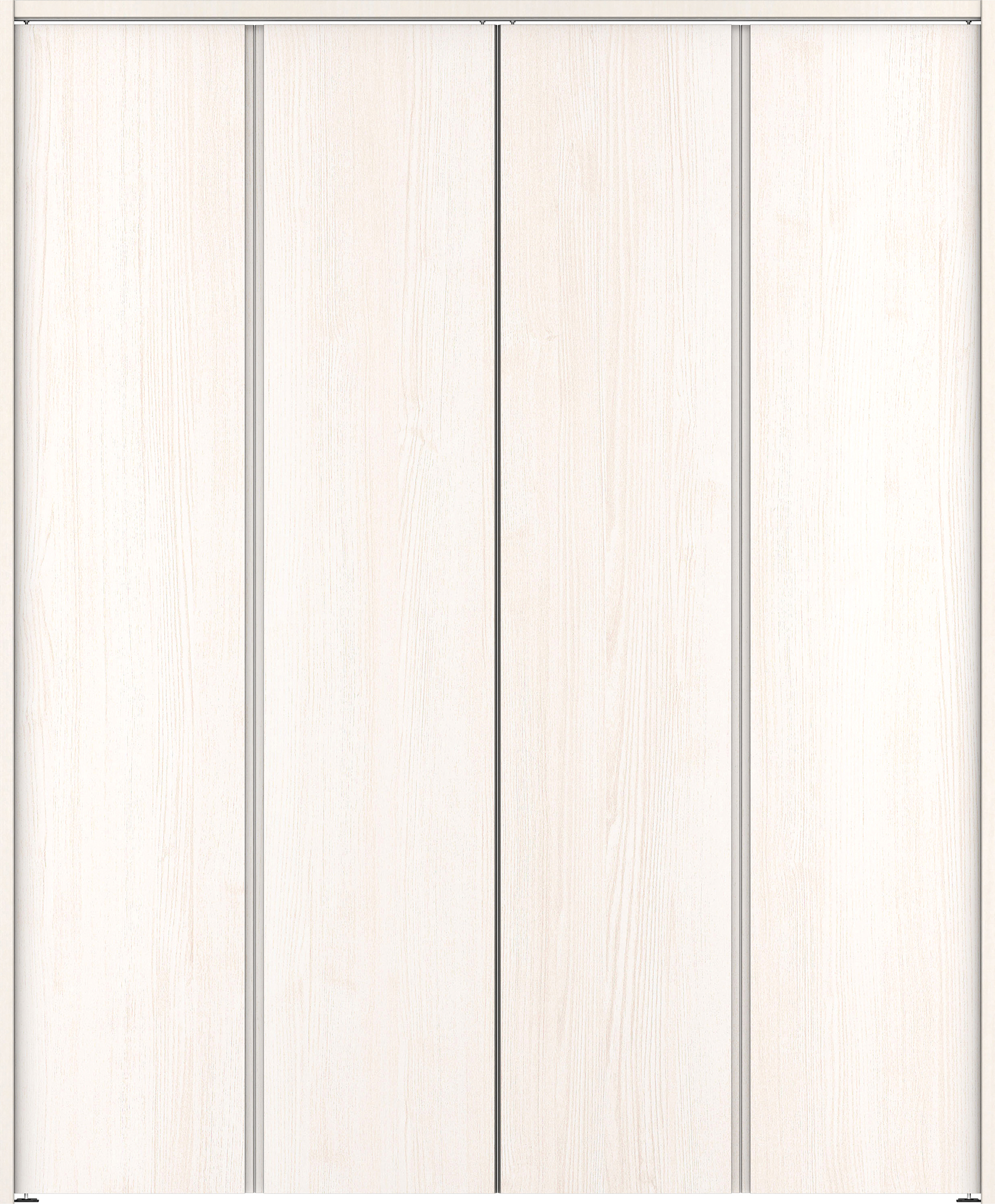 クローク収納　イエリア　折戸ユニット　ハンドルレス縦木目タイプ　ウッド扉　下レールレス三方枠（固定枠）　セット　１６８０幅（６尺間口）　２０３５高　〈ネオホワイト柄〉　ハンドルレス