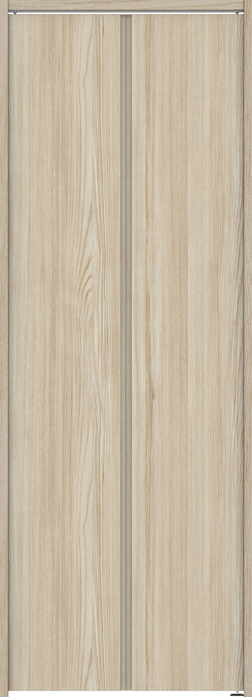 クローク収納　イエリア　折戸ユニット　ハンドルレス縦木目タイプ　ウッド扉　下レールレス三方枠（固定枠）　セット　７３５幅（３尺間口）　２０３５高　〈ソフトグレージュ柄〉　ハンドルレス