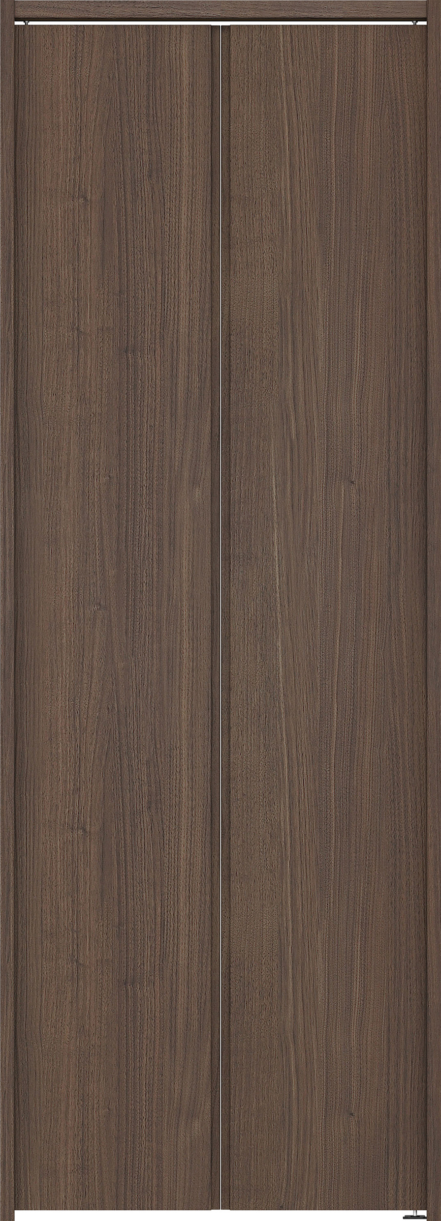 クローク収納　イエリア　折戸ユニット　ハンドルレス縦木目タイプ　ウッド扉　下レールレス三方枠（固定枠）　セット　７３５幅（３尺間口）　２０３５高　〈ダルブラウン柄〉　ハンドルレス