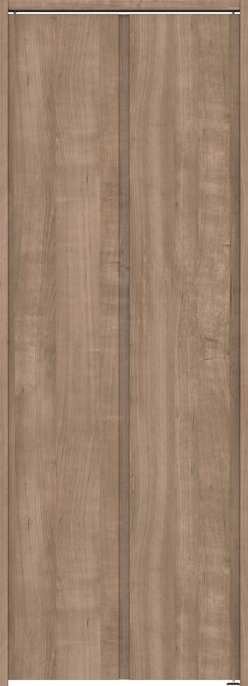 クローク収納　イエリア　折戸ユニット　ハンドルレス縦木目タイプ　ウッド扉　下レールレス三方枠（固定枠）　セット　７３５幅（３尺間口）　２０３５高　〈トープグレー柄〉　ハンドルレス